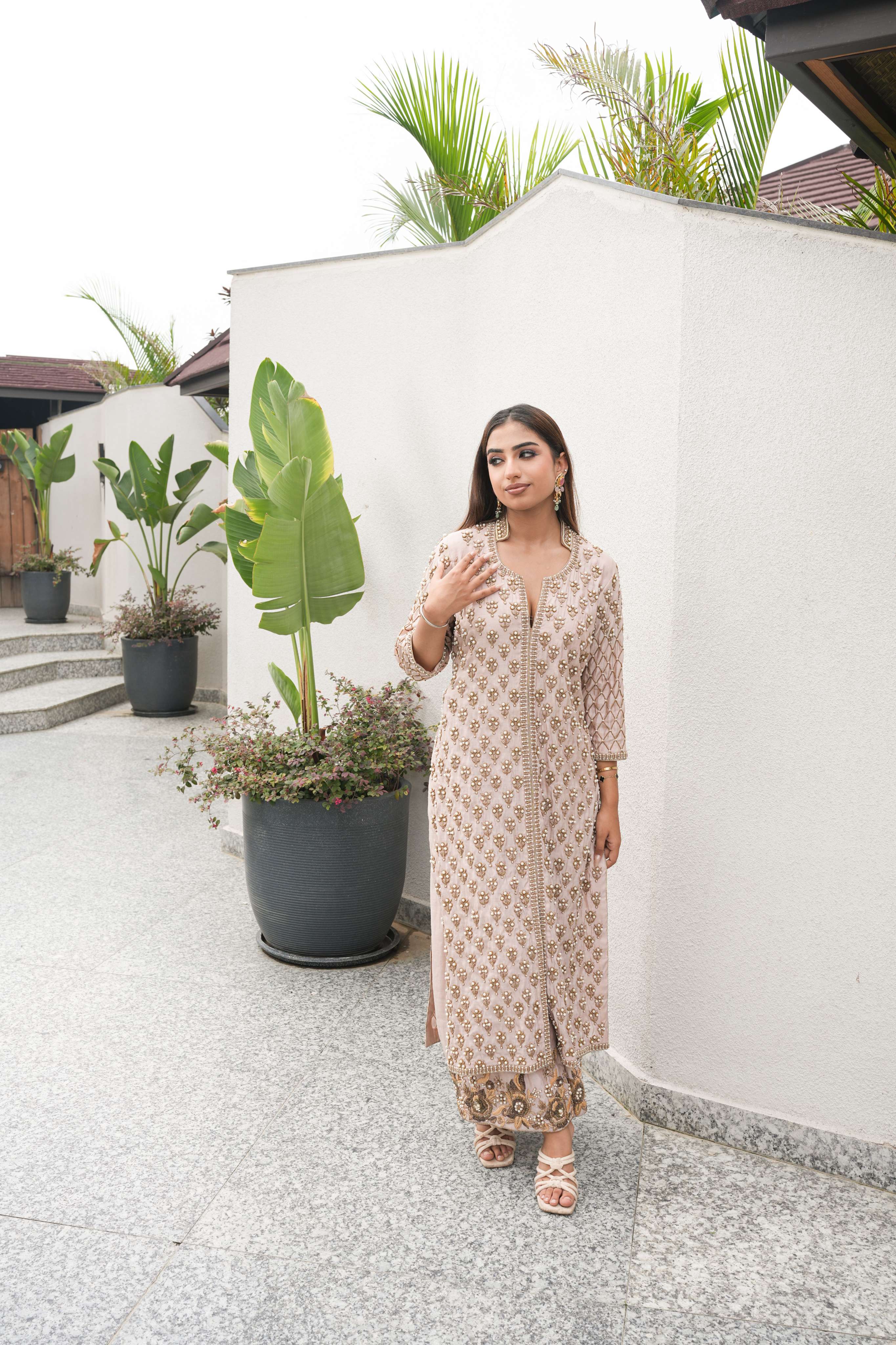 Blush Gold Embroidered Jacket Kurta