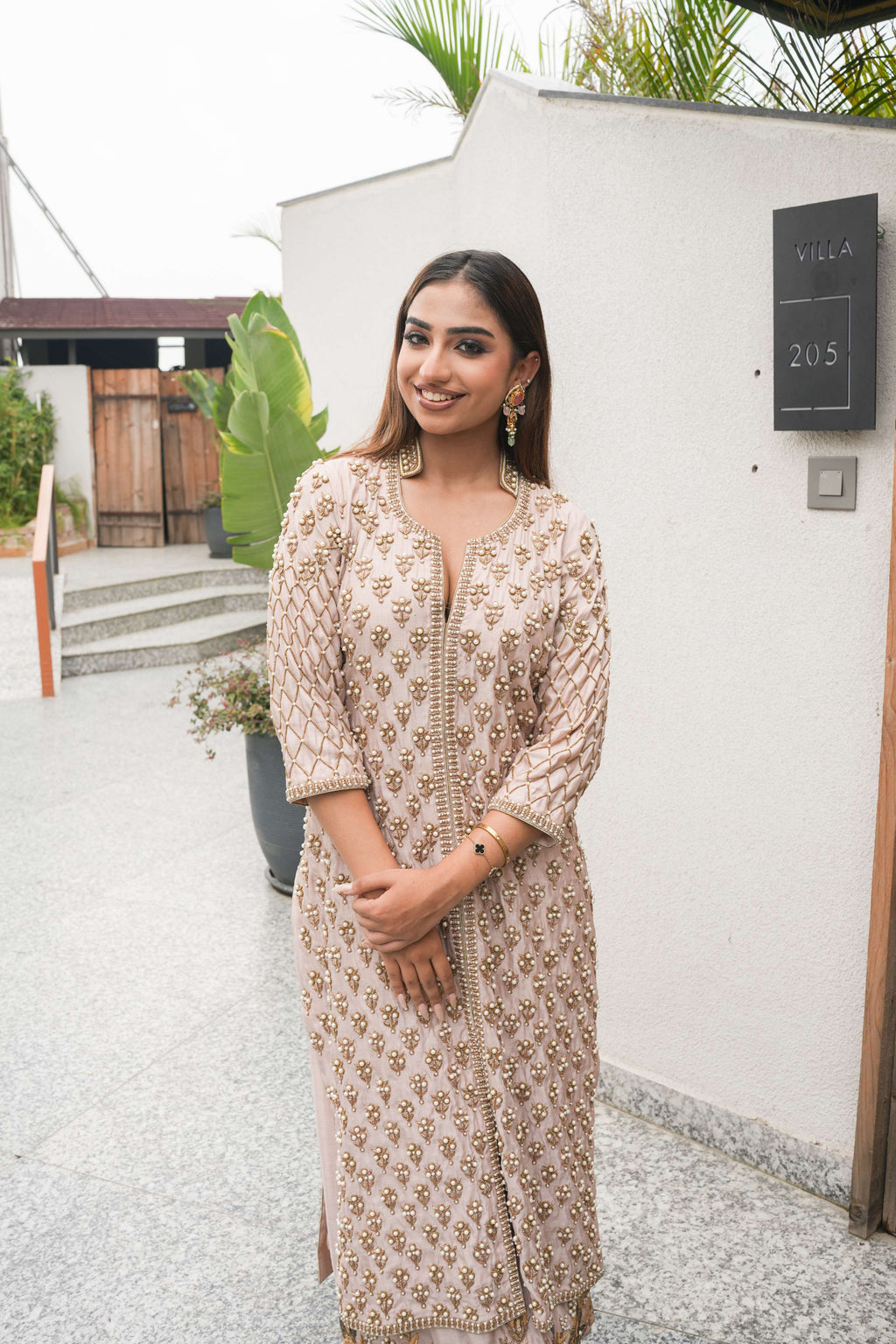 Blush Gold Embroidered Jacket Kurta