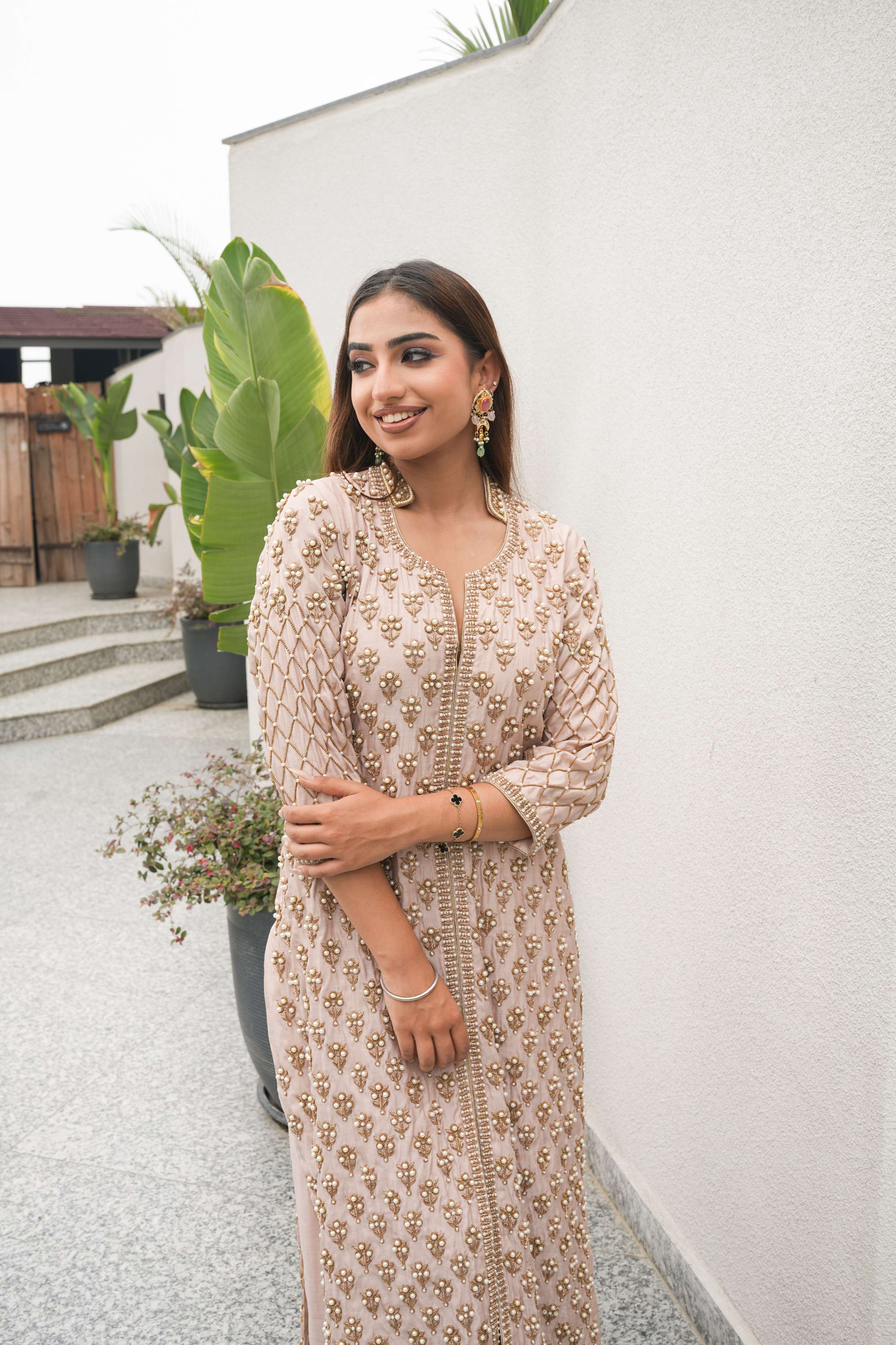 Blush Gold Embroidered Jacket Kurta