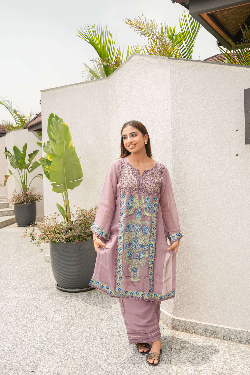 Lavender Blossom Embroidered Suit Set
