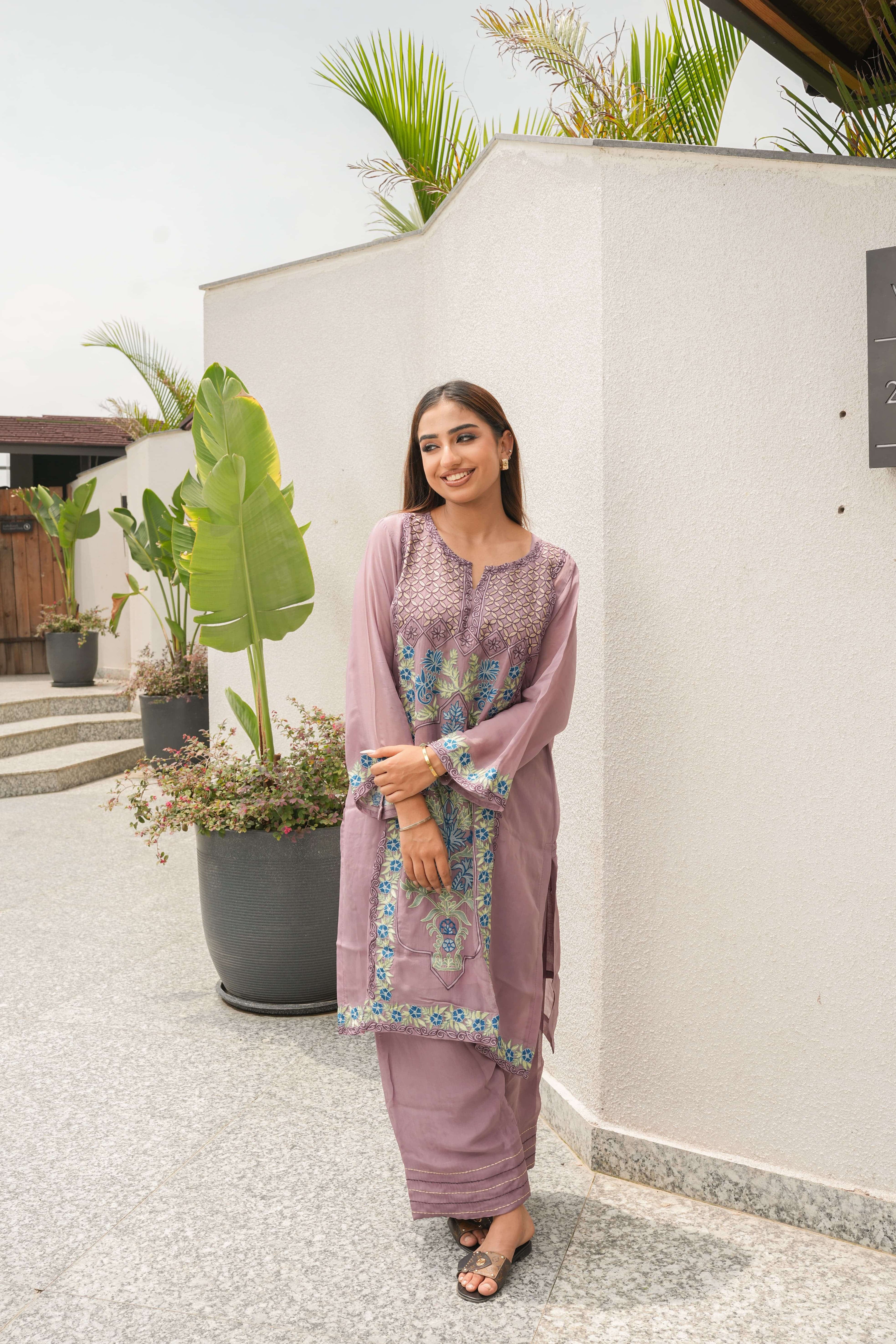 Lavender Blossom Embroidered Suit Set