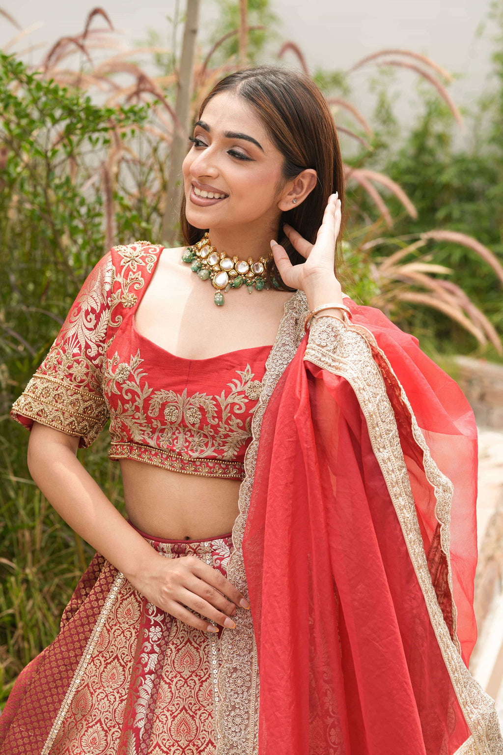 Ruby Brocade Zari Lehenga Set