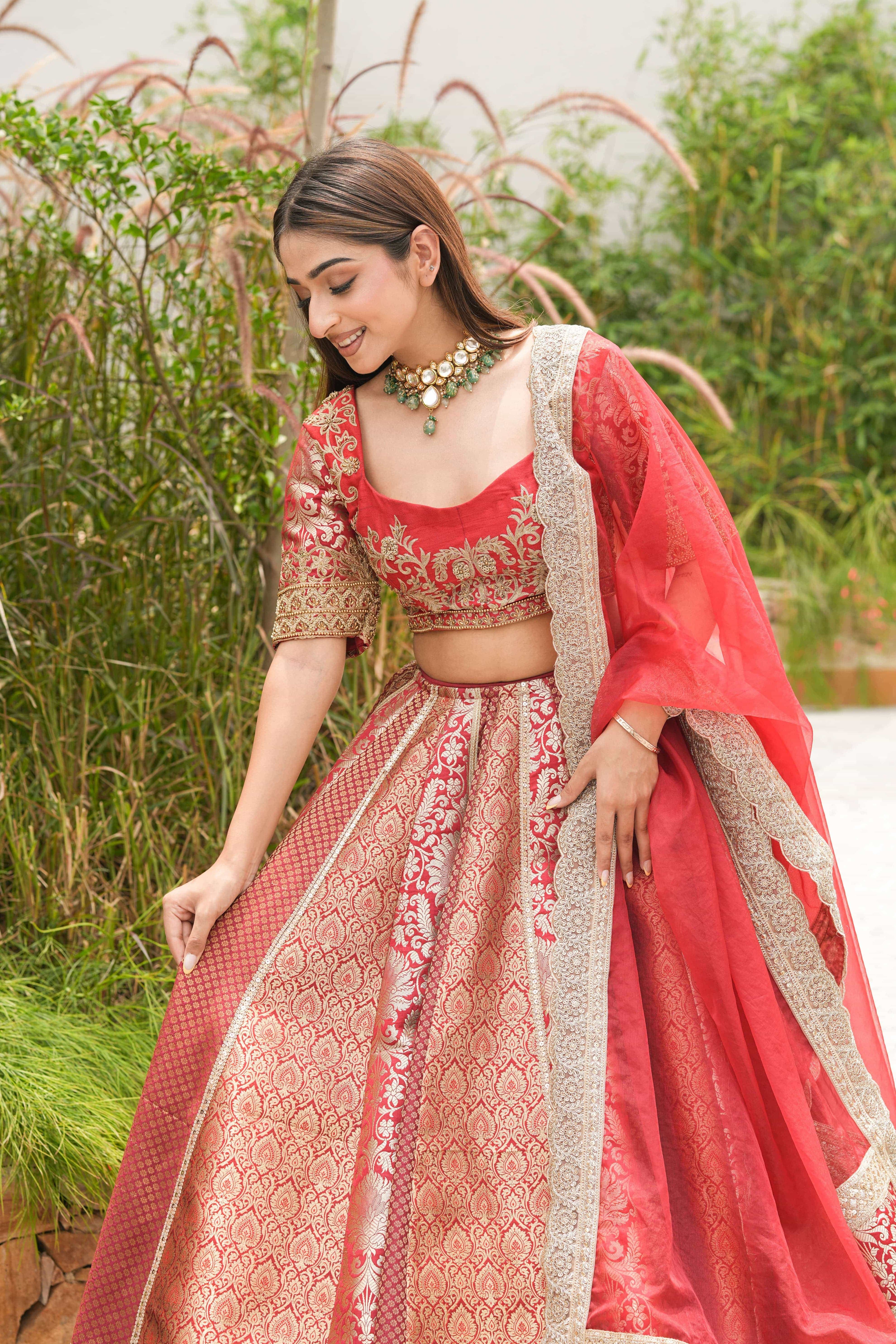 Ruby Brocade Zari Lehenga Set