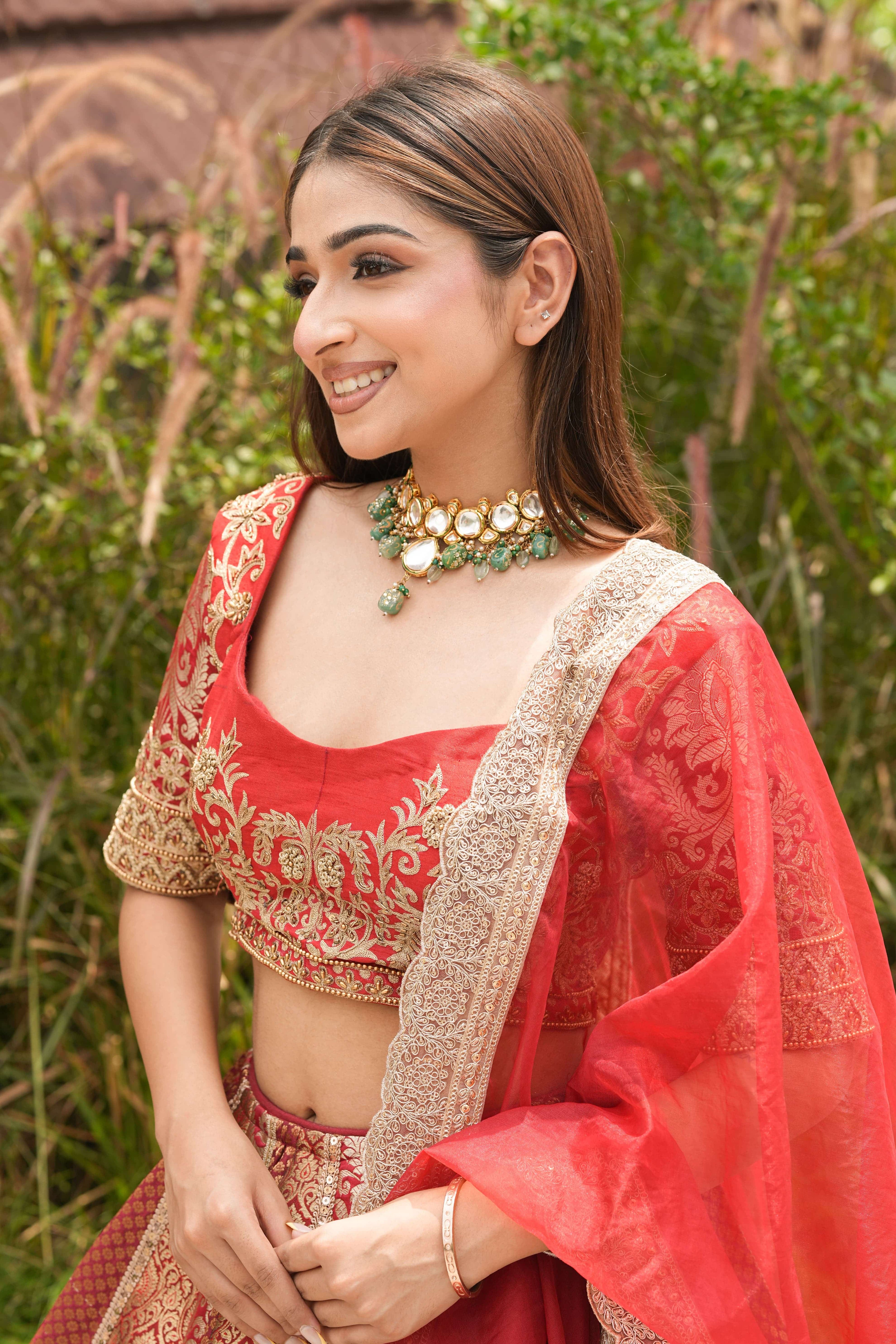 Ruby Brocade Zari Lehenga Set