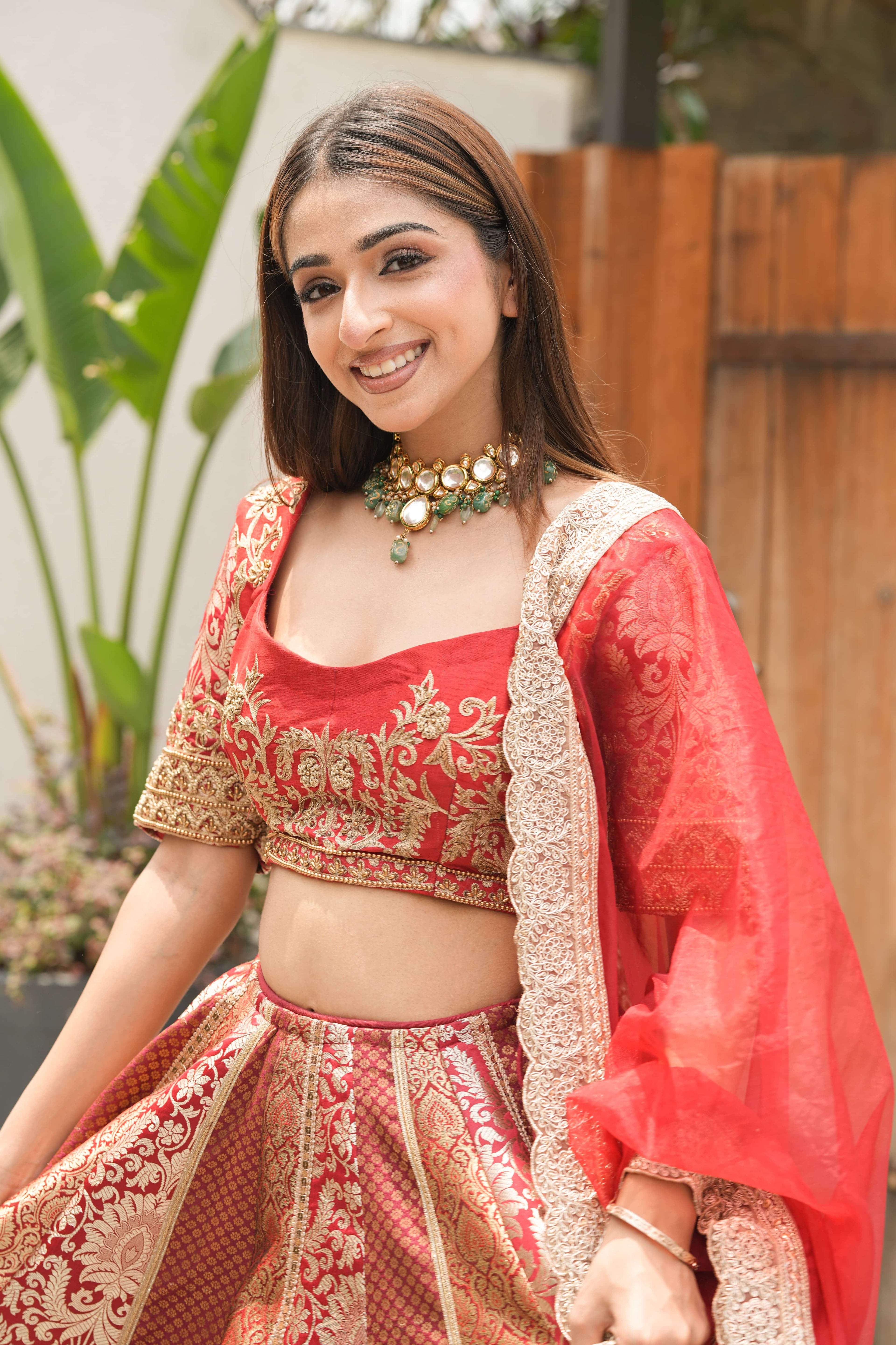 Ruby Brocade Zari Lehenga Set
