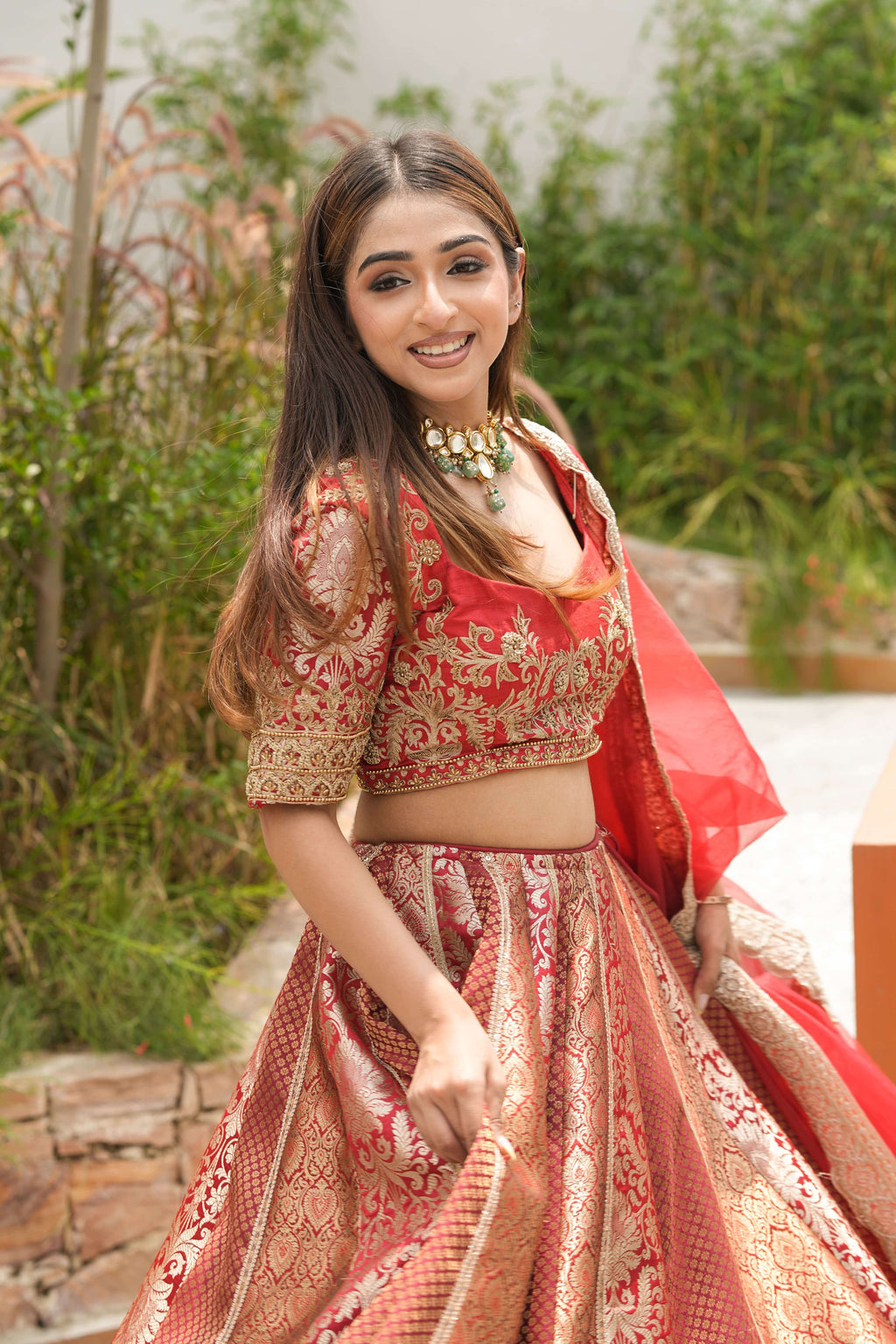 Ruby Brocade Zari Lehenga Set