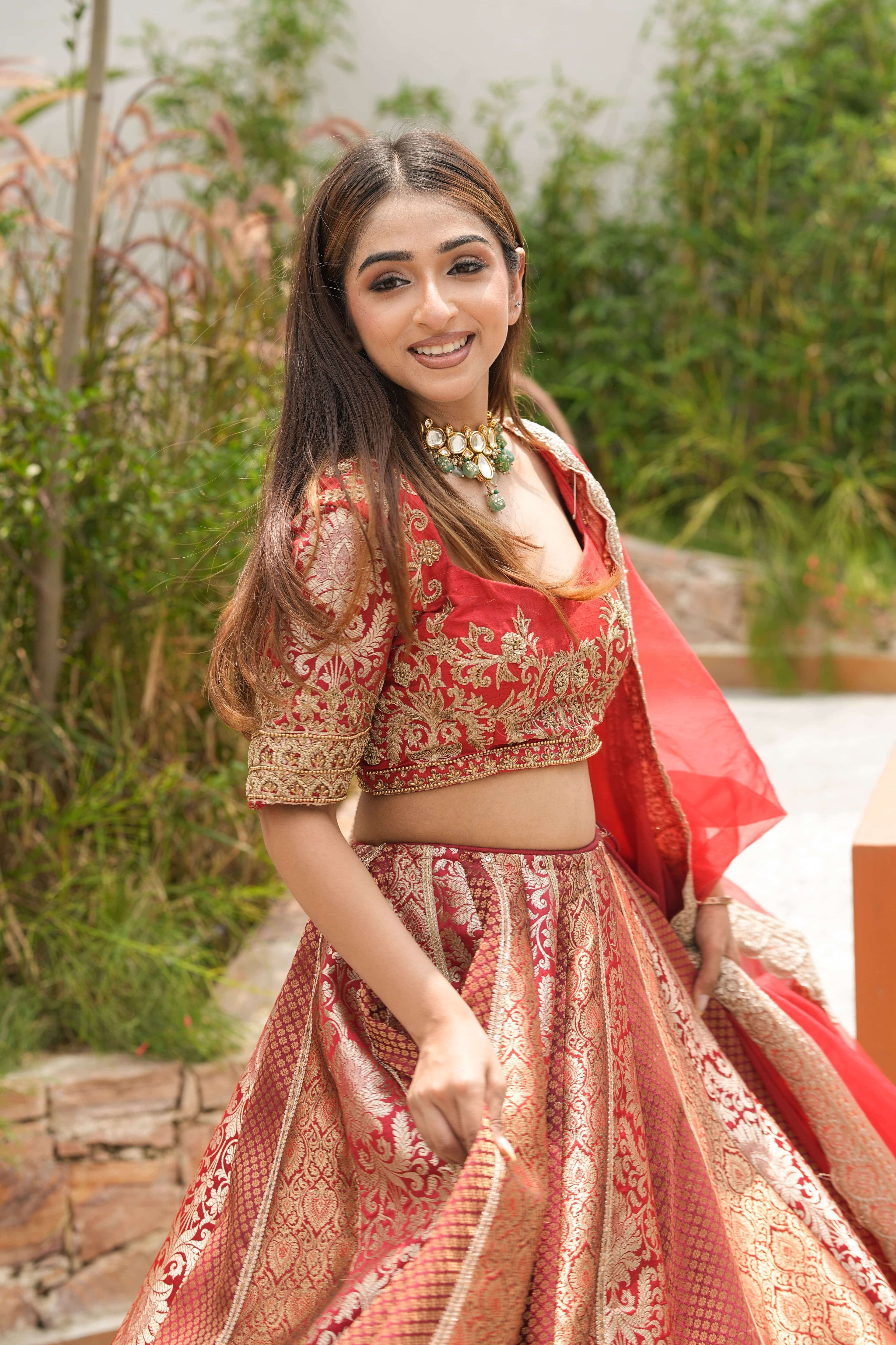 Ruby Brocade Zari Lehenga Set