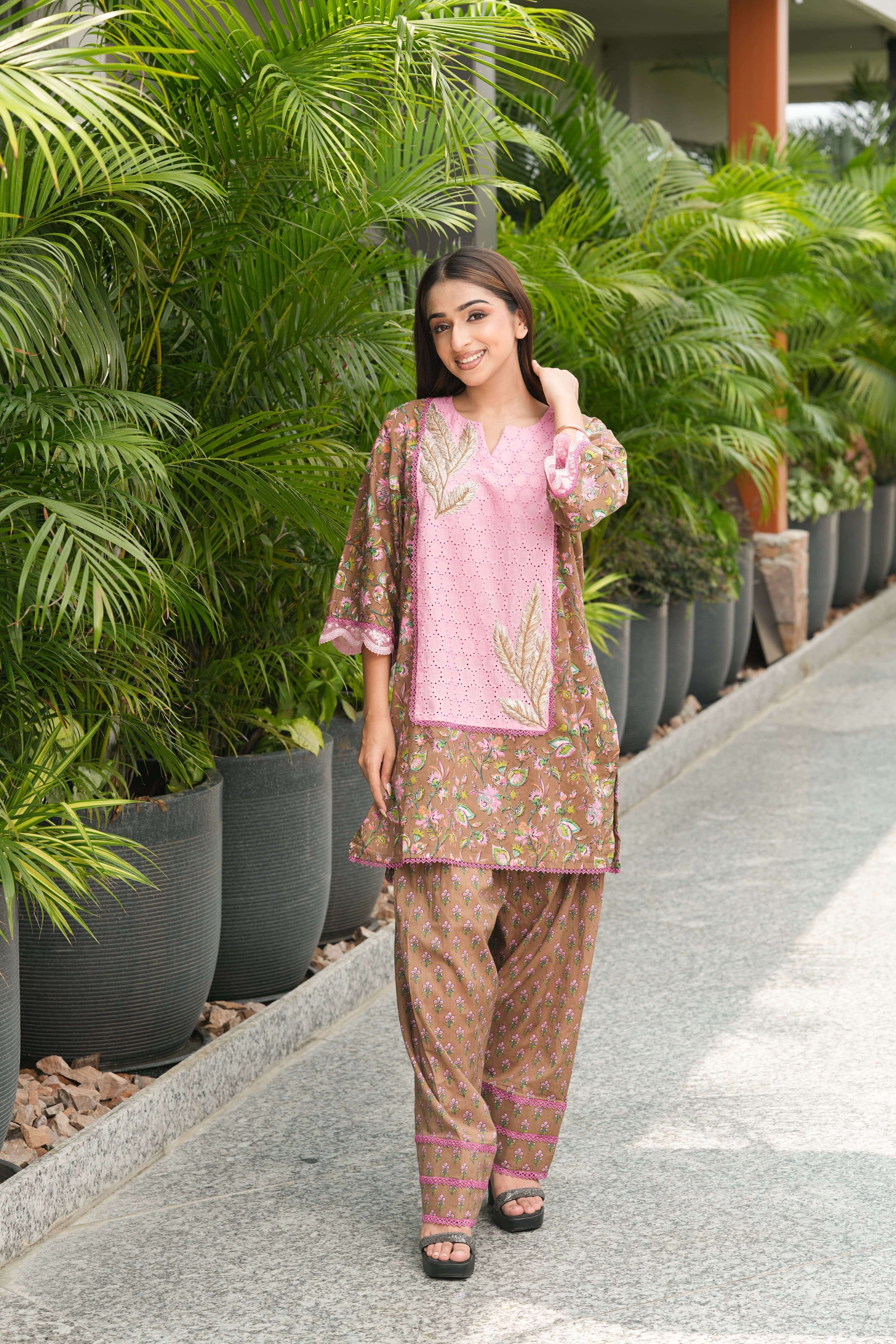 Blush Pink and Brown with Farsi salwar