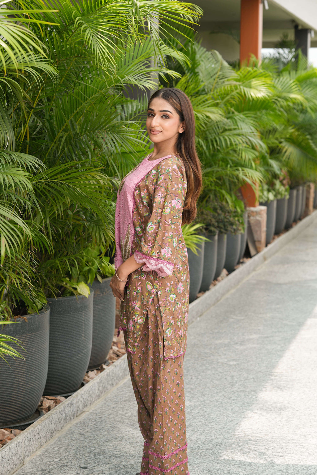 Blush Pink and Brown with Farsi salwar