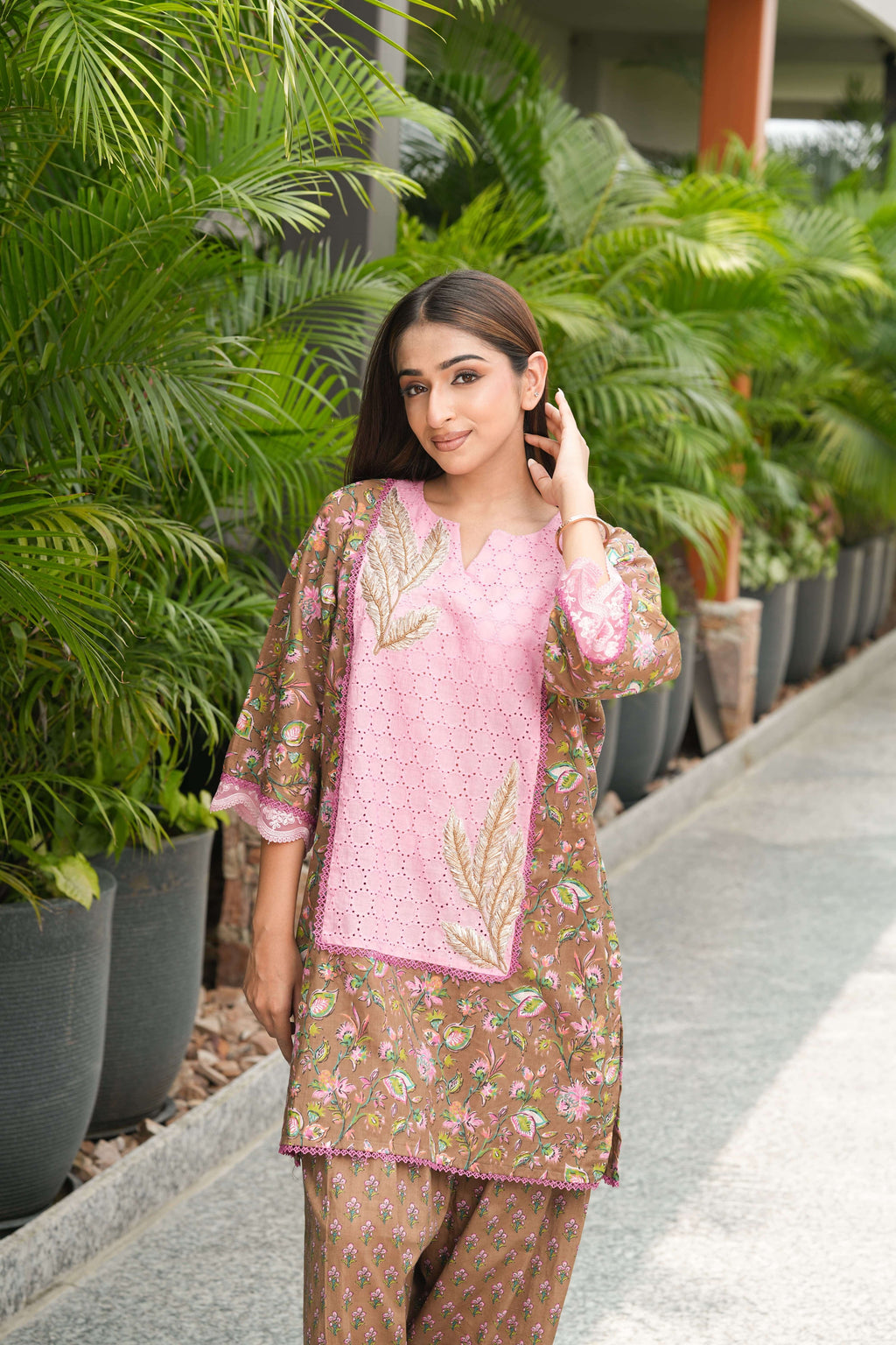 Blush Pink and Brown with Farsi salwar