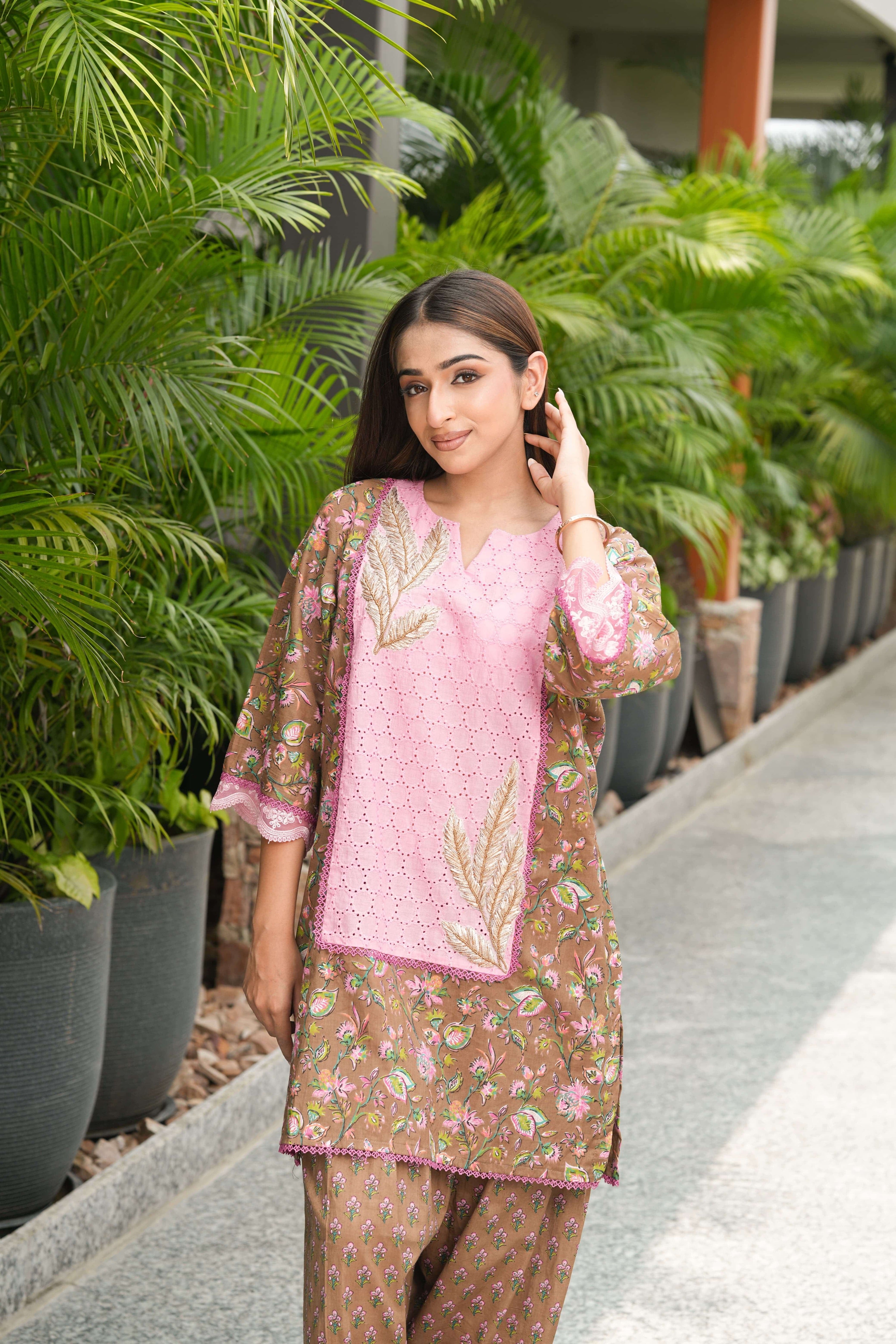 Blush Pink and Brown with Farsi salwar
