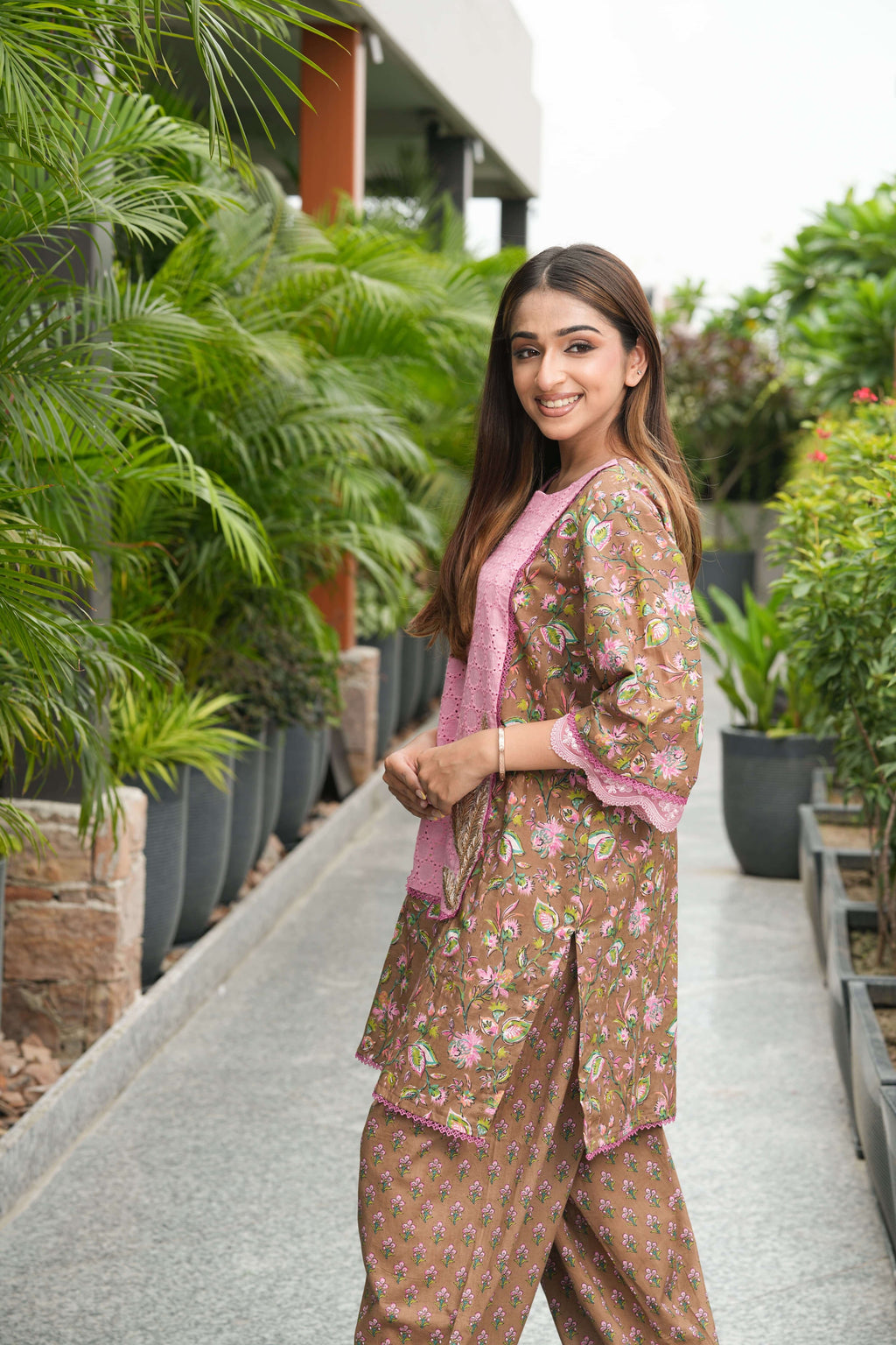 Blush Pink and Brown with Farsi salwar