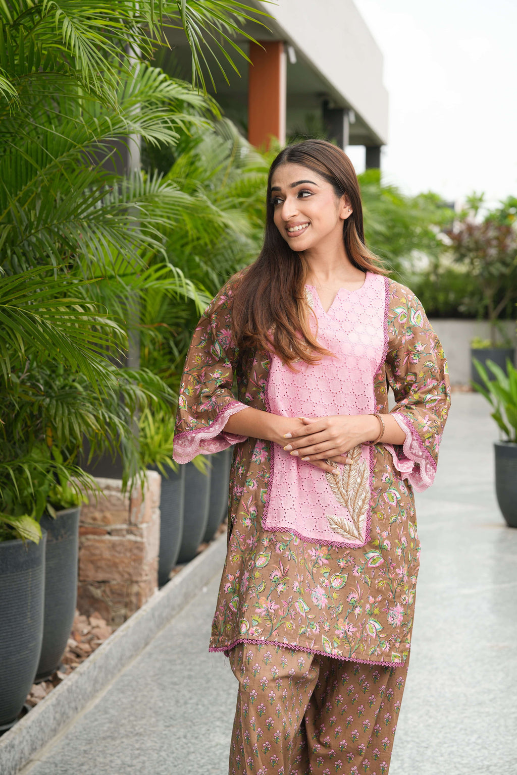 Blush Pink and Brown with Farsi salwar