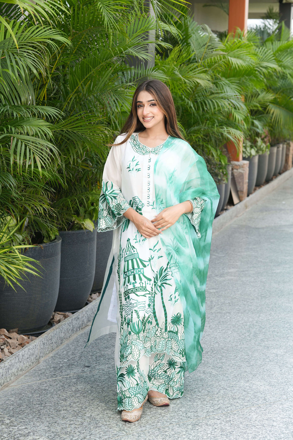 Mint Green Palace Print Embroidered Kurta Set