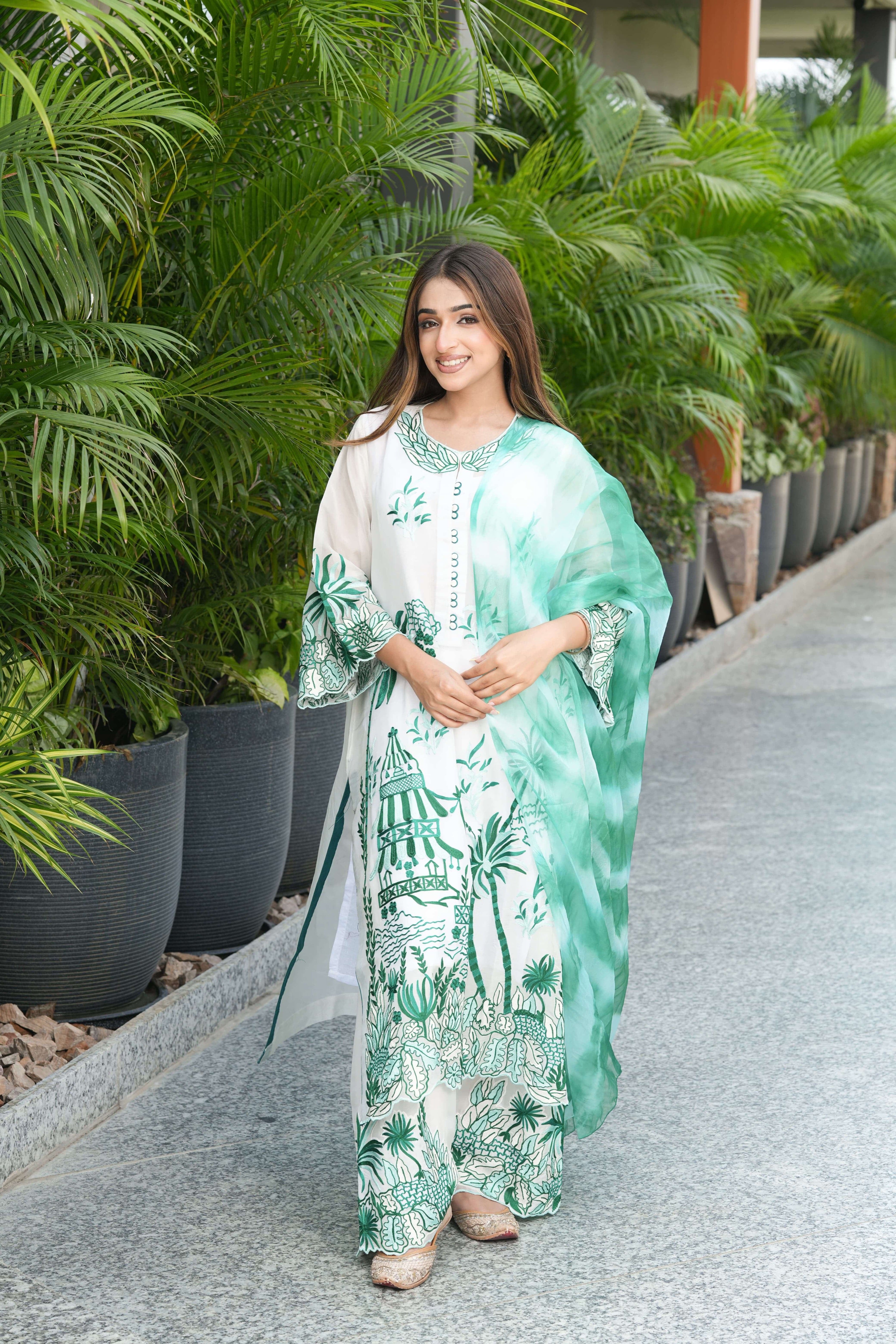 Mint Green Palace Print Embroidered Kurta Set