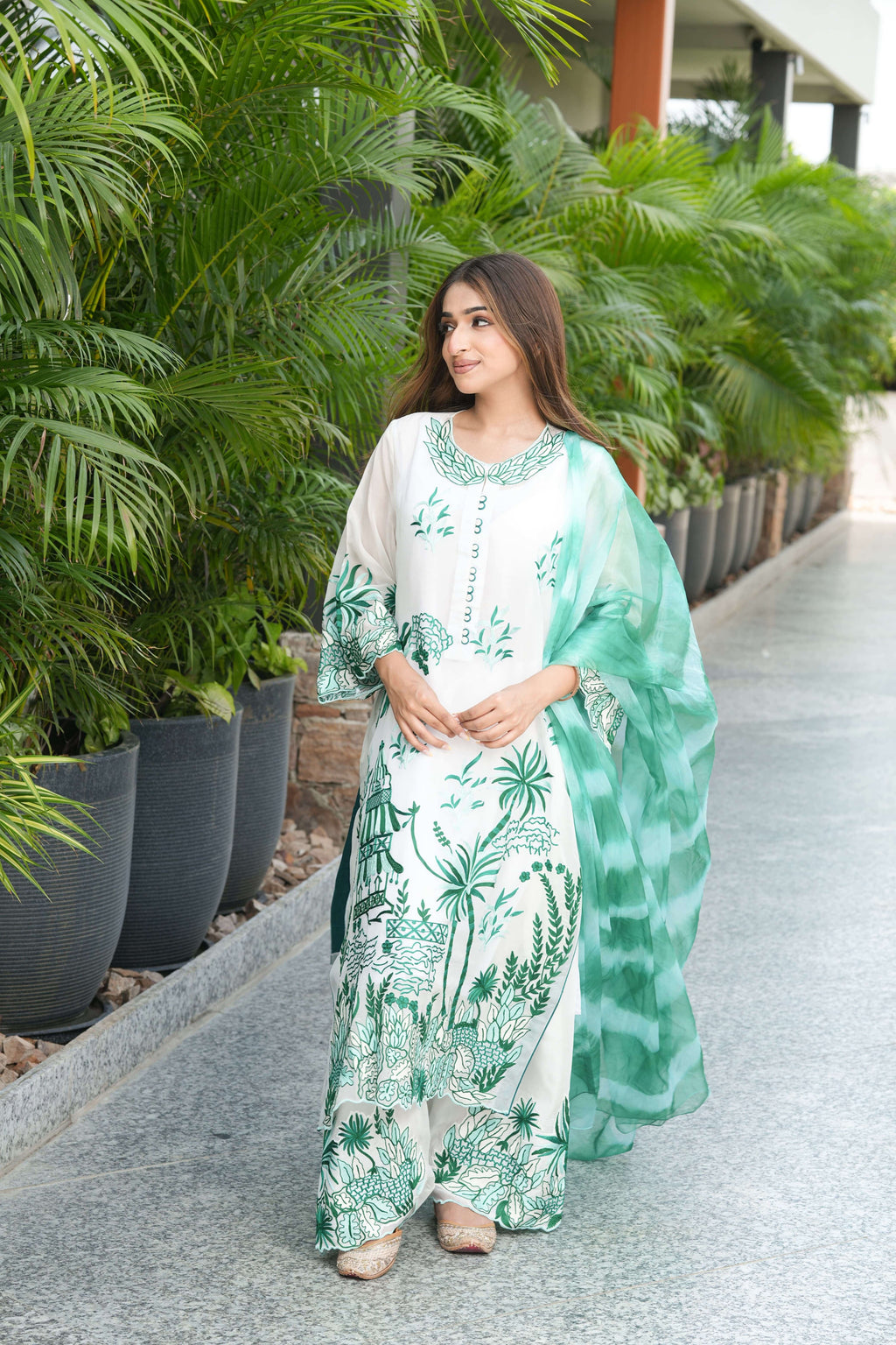 Mint Green Palace Print Embroidered Kurta Set