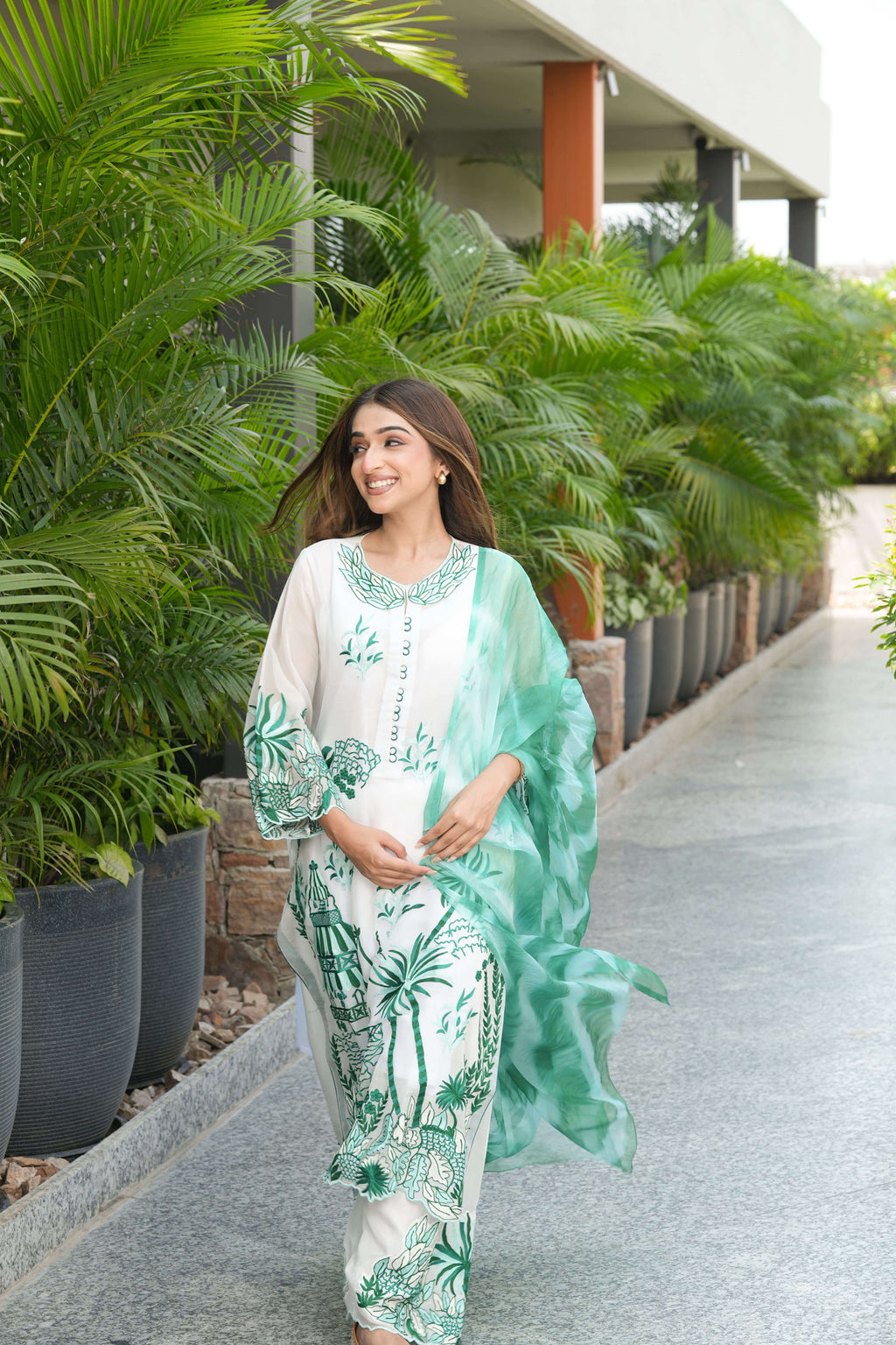 Mint Green Palace Print Embroidered Kurta Set