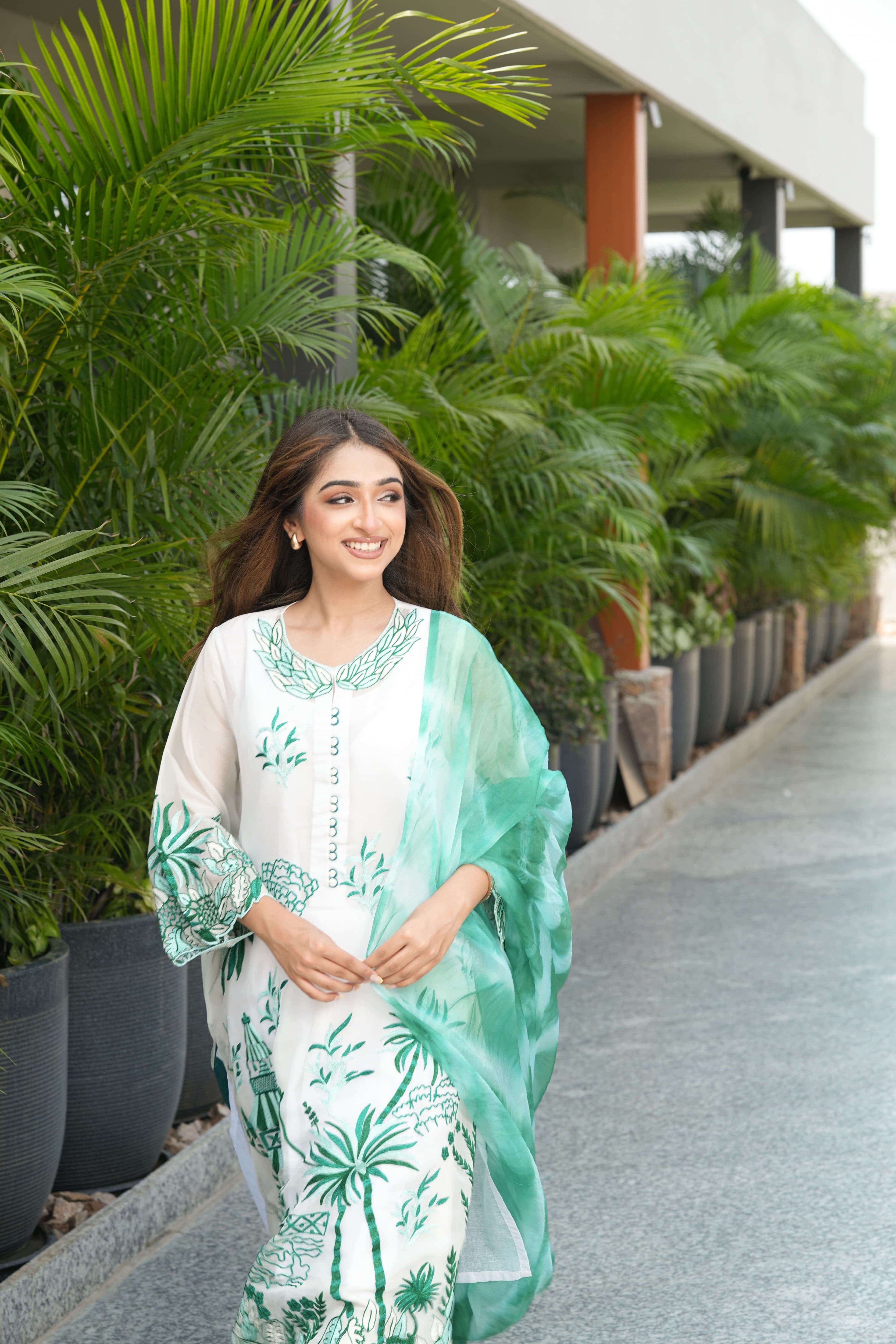 Mint Green Palace Print Embroidered Kurta Set
