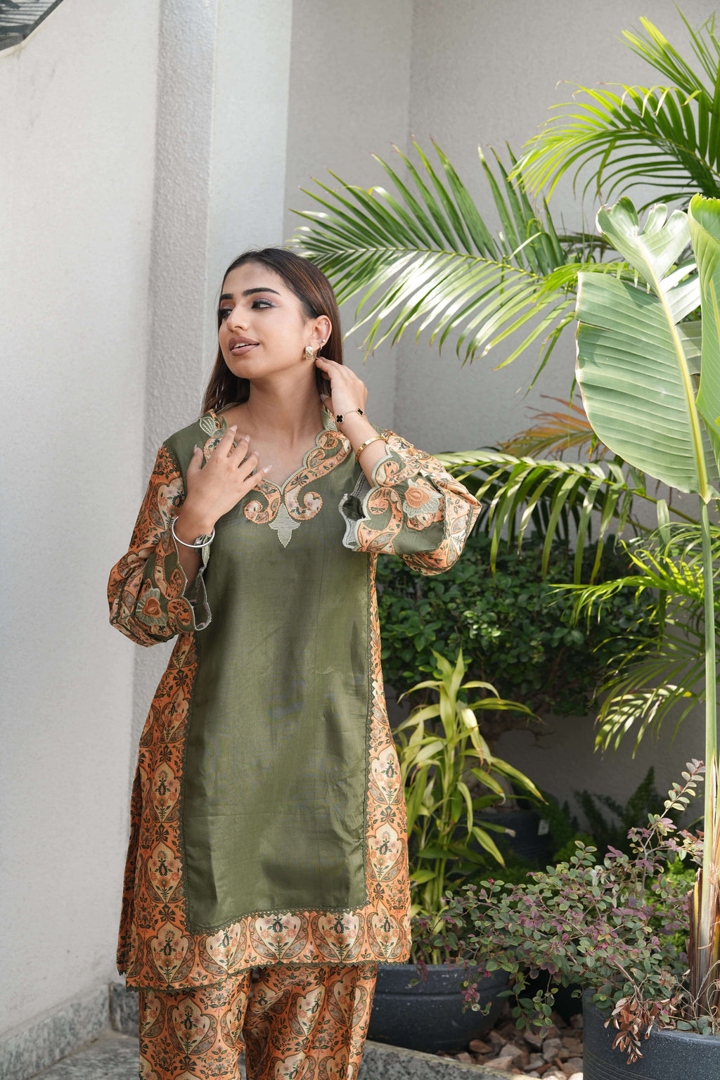 Olive Ornate Embroidered Suit Set