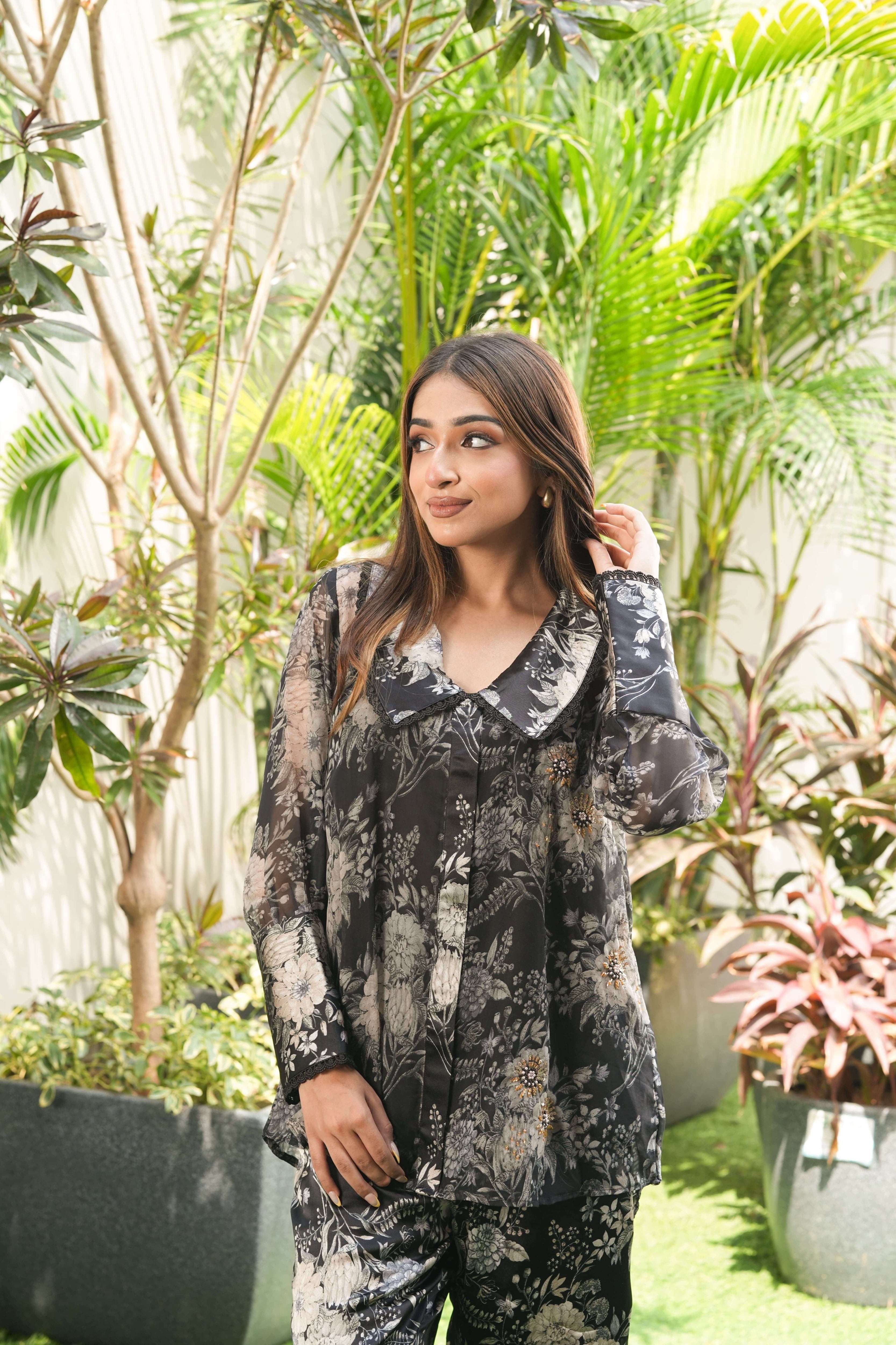 Midnight Blossoms Sheer Co-ord Set