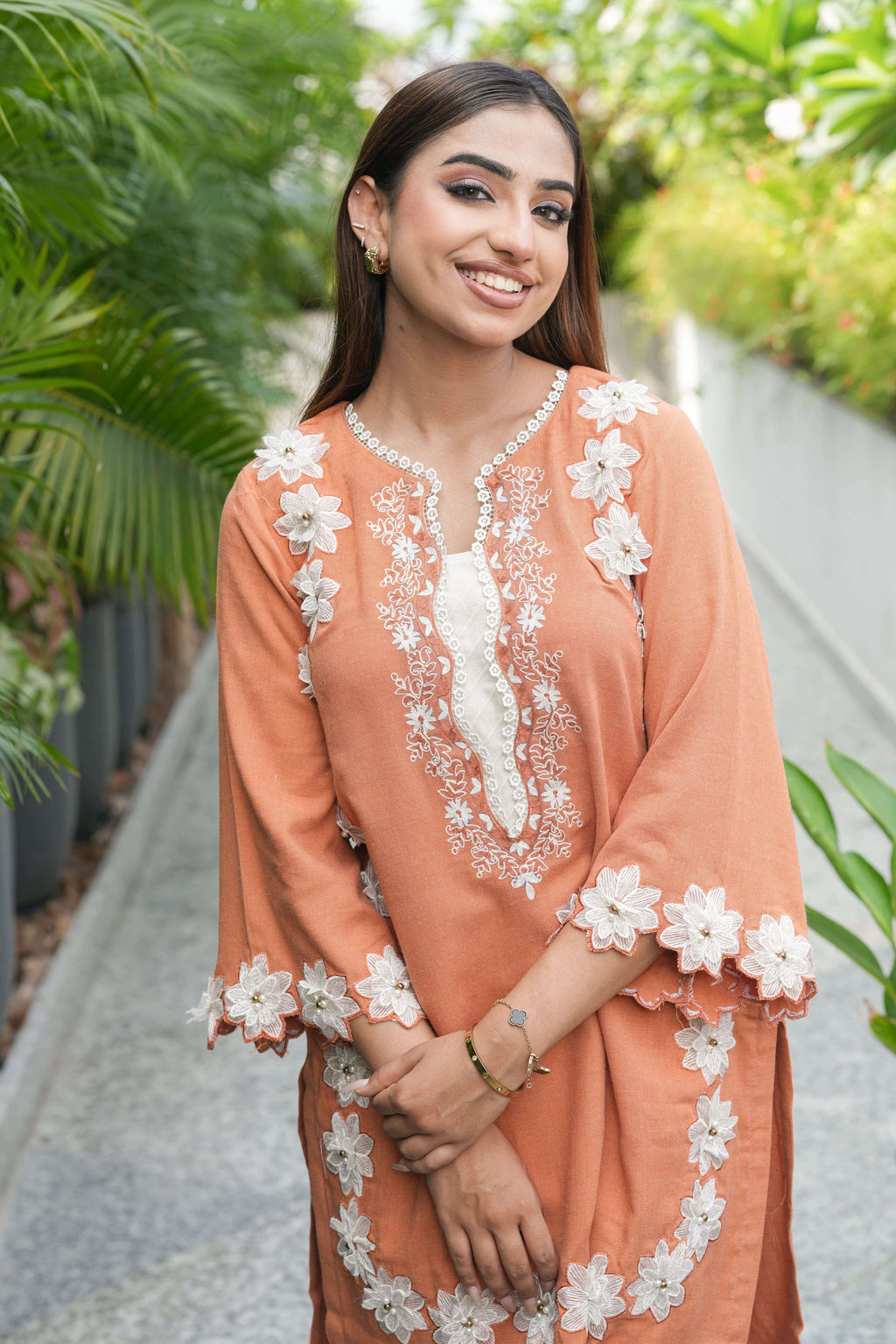 Terracotta Blossom Embroidered Suit Set