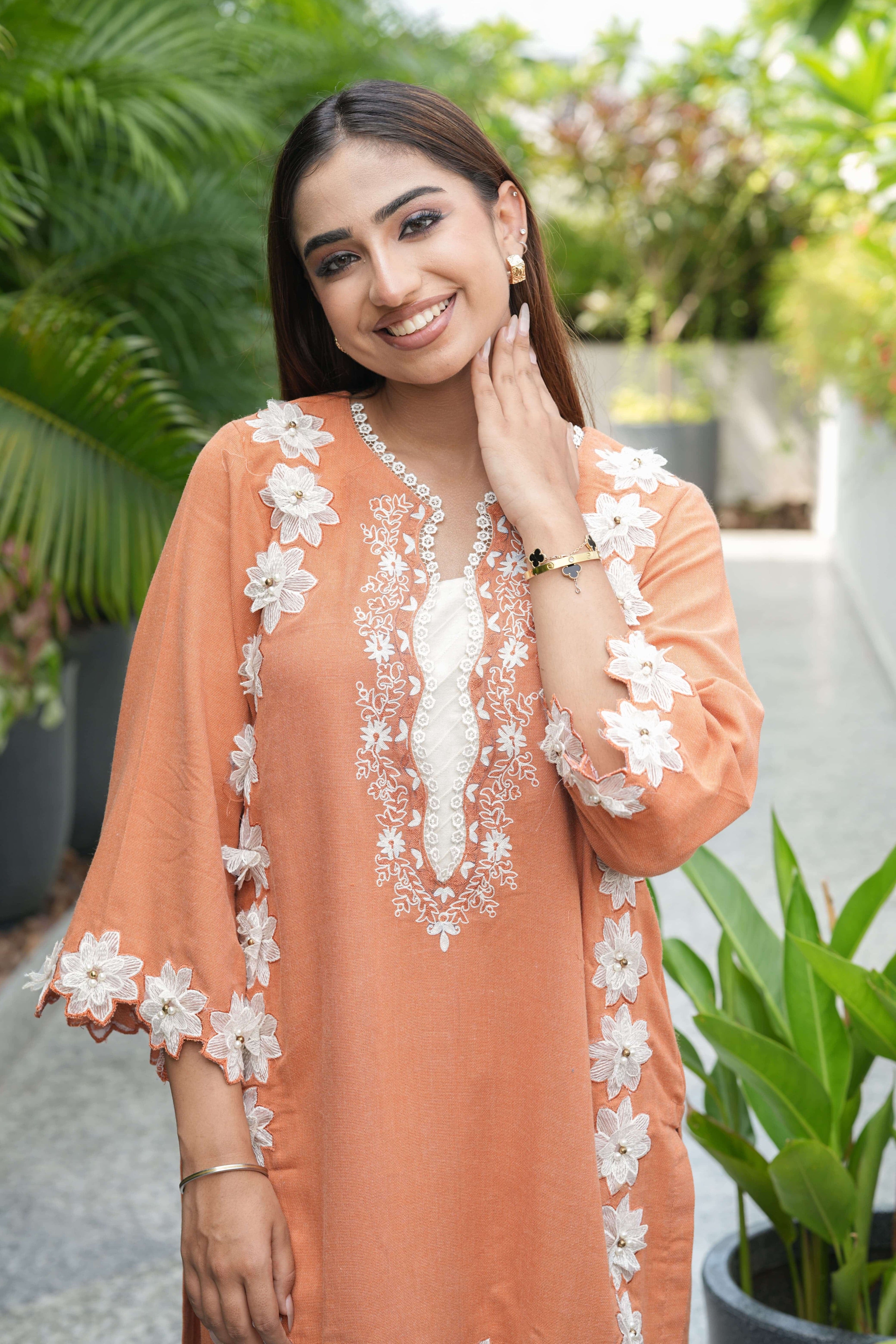Terracotta Blossom Embroidered Suit Set