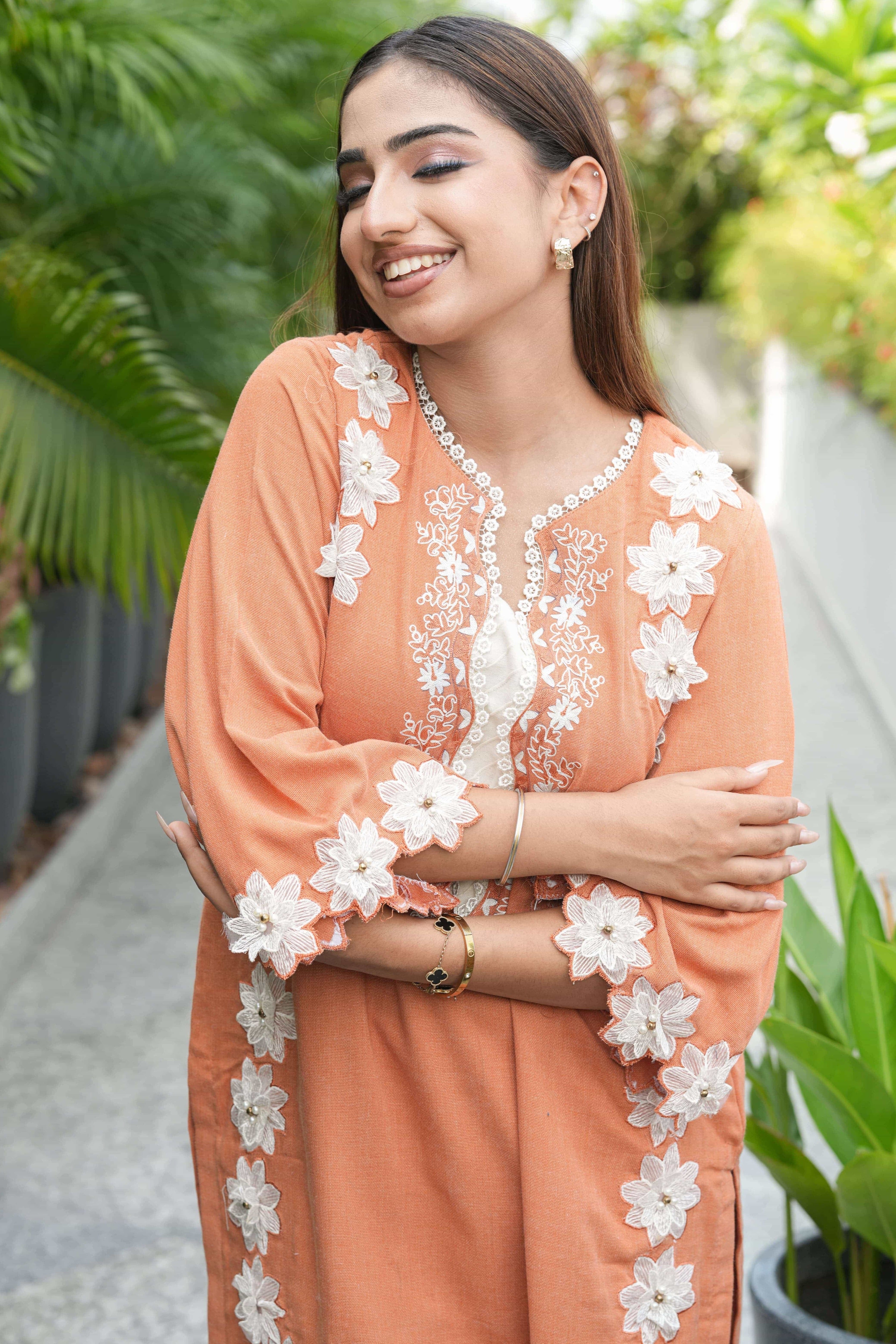 Terracotta Blossom Embroidered Suit Set