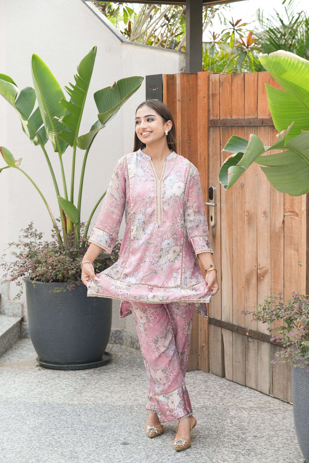 Blush Meadow Printed Chiffon Co-ord Set