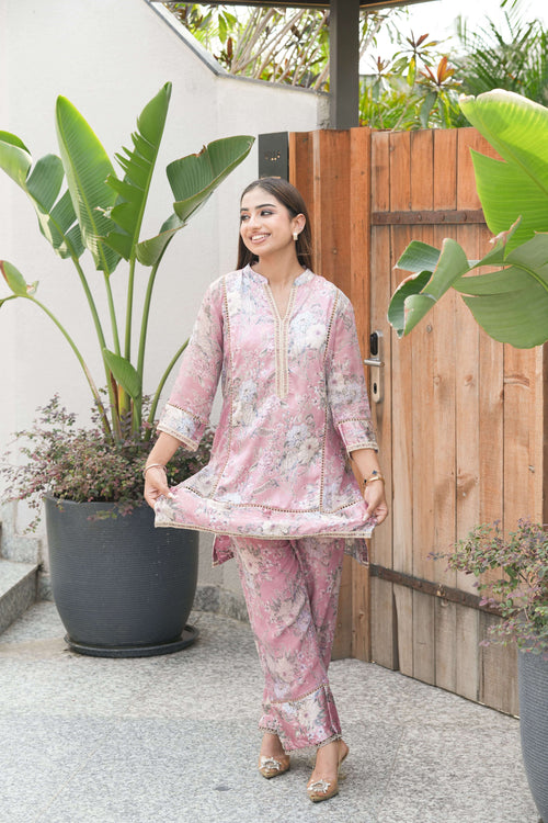 Blush Meadow Printed Chiffon Co-ord Set