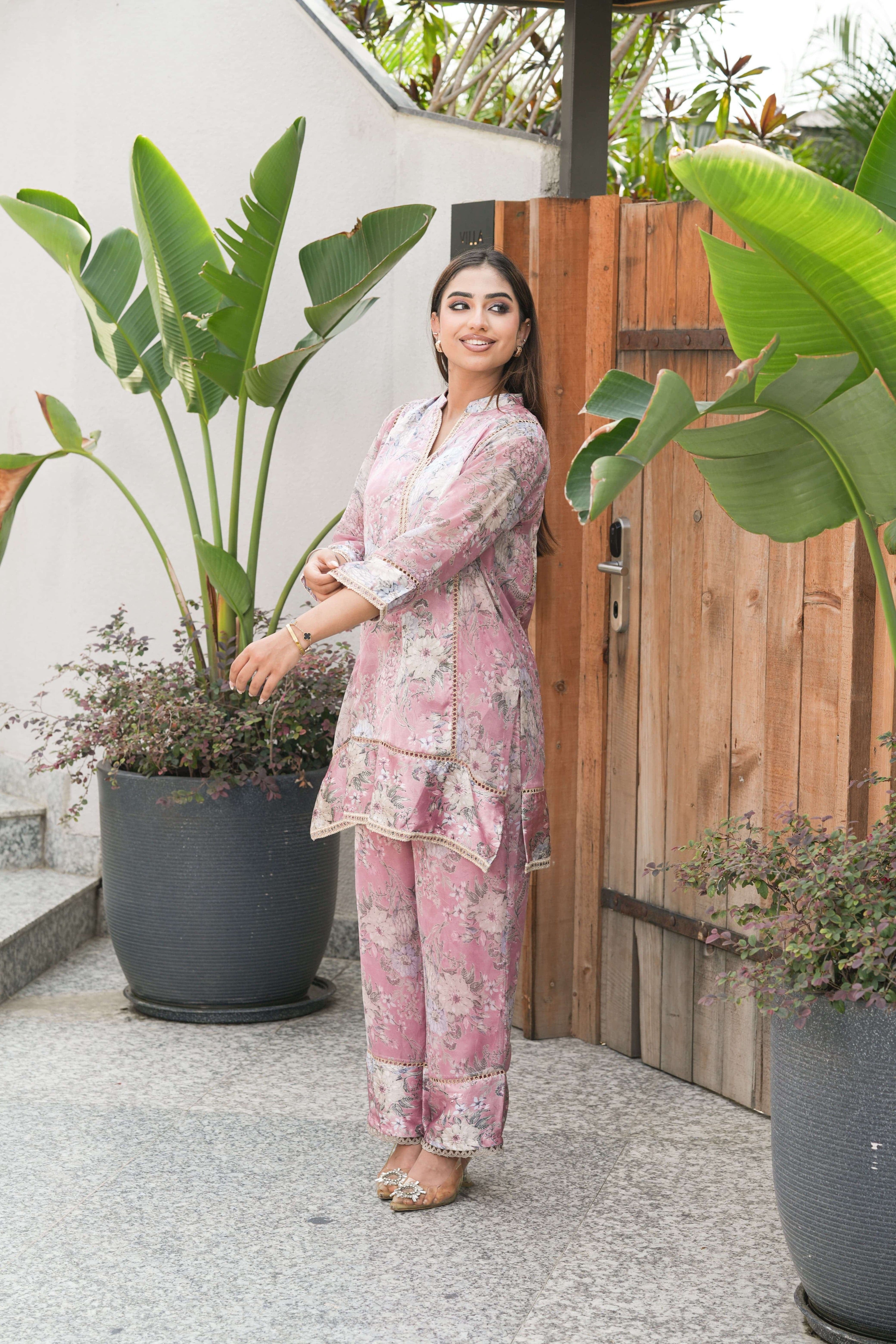 Blush Meadow Printed Chiffon Co-ord Set