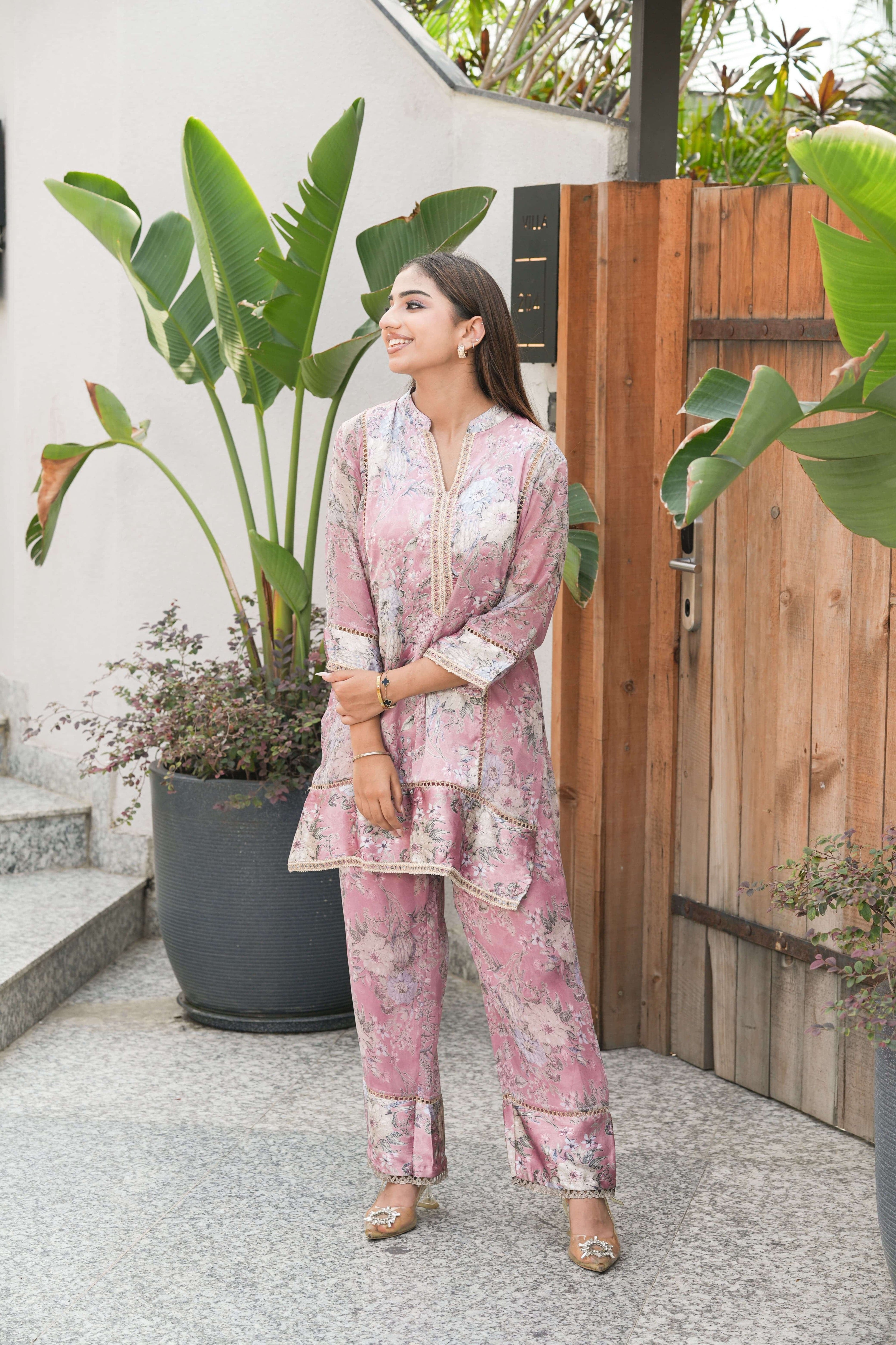 Blush Meadow Printed Chiffon Co-ord Set