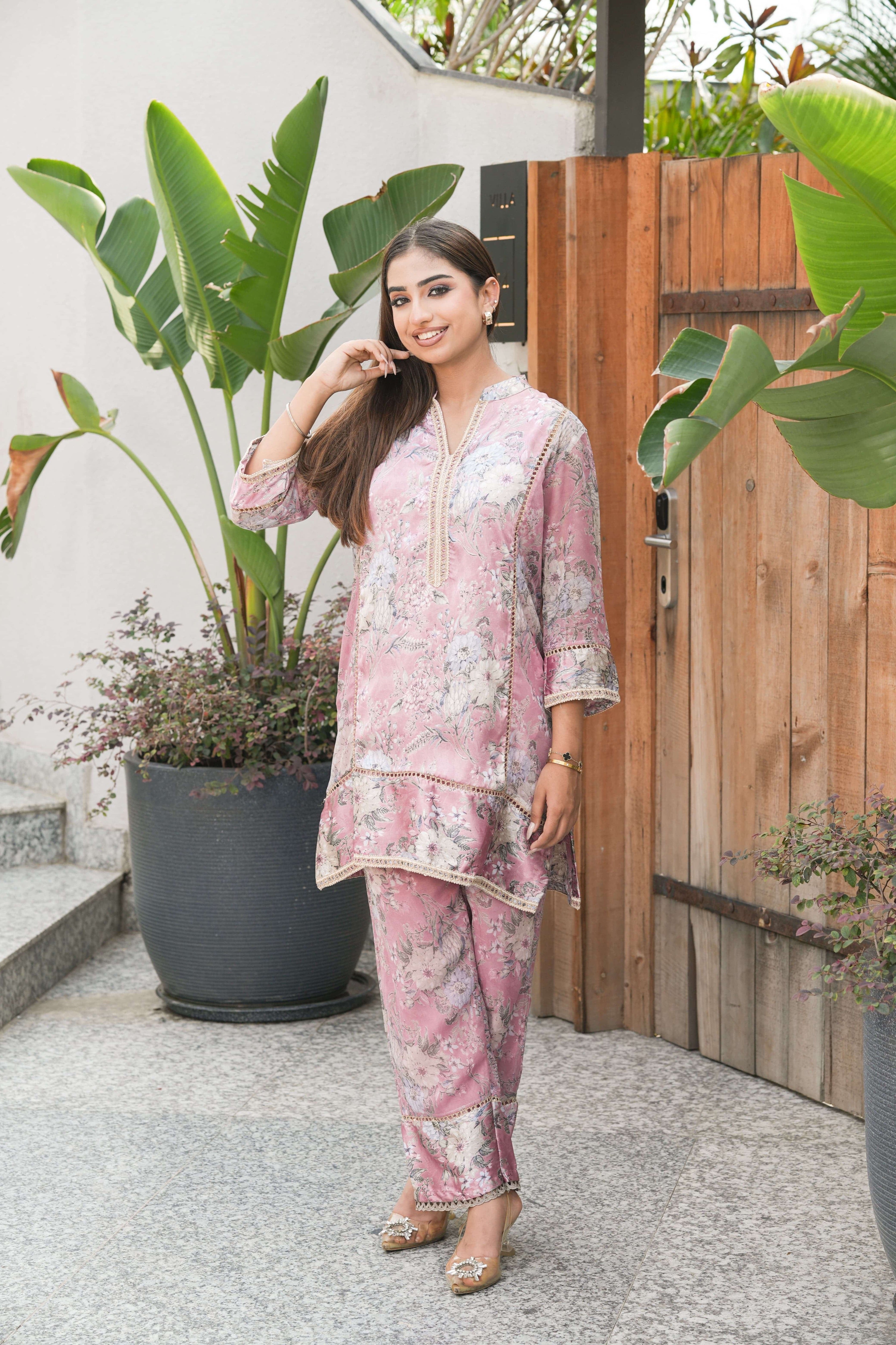 Blush Meadow Printed Chiffon Co-ord Set