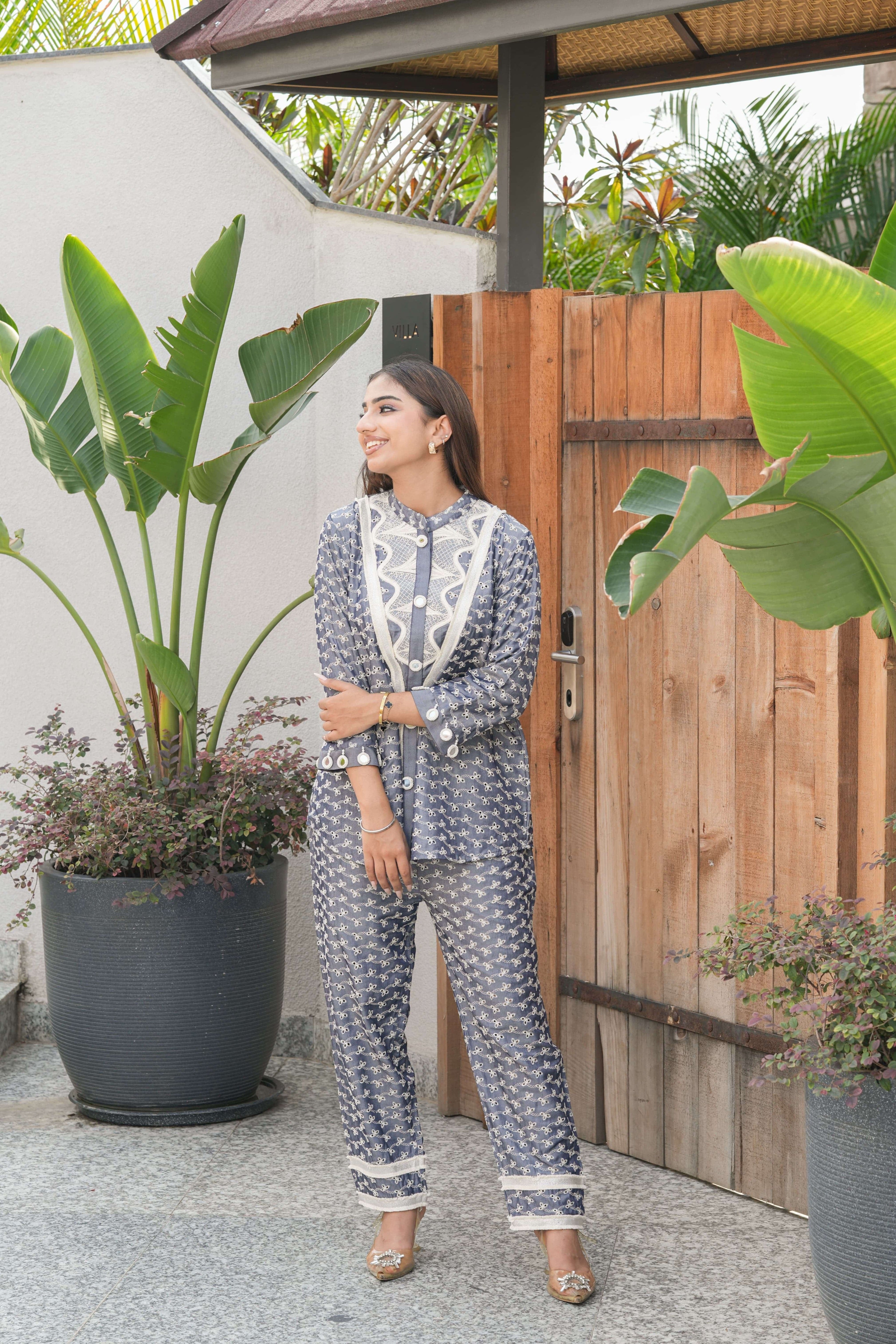 Powder Blue Zigzag Detail Co-ord Set