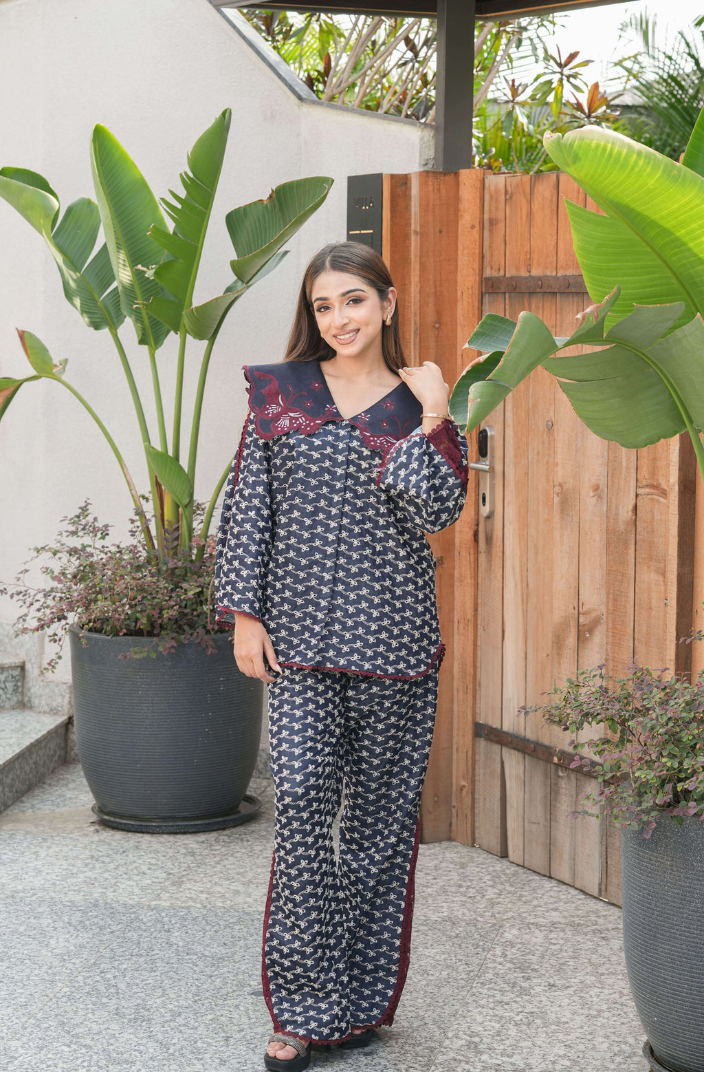 Maroon & Indigo Statement Collar Co-ord Set