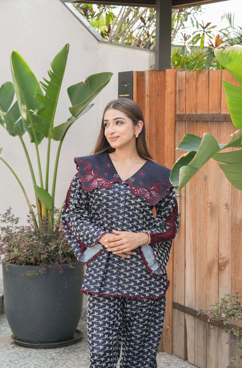 Maroon & Indigo Statement Collar Co-ord Set