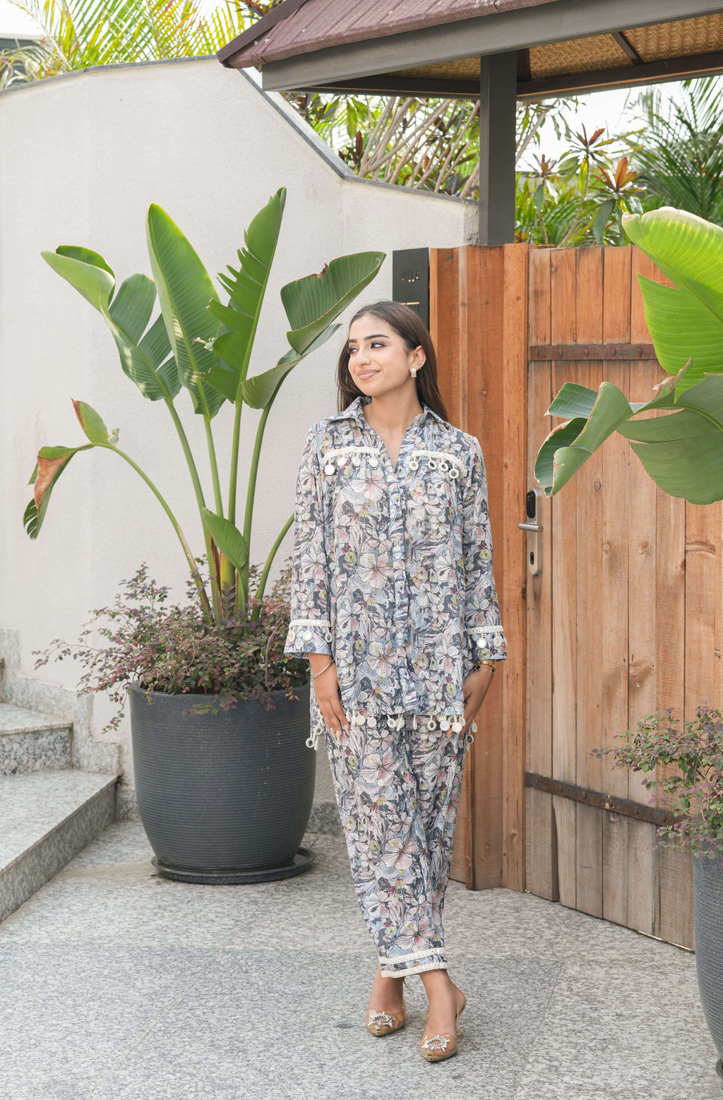 Ivory Jungle Print Pom Pom Co-ord Set