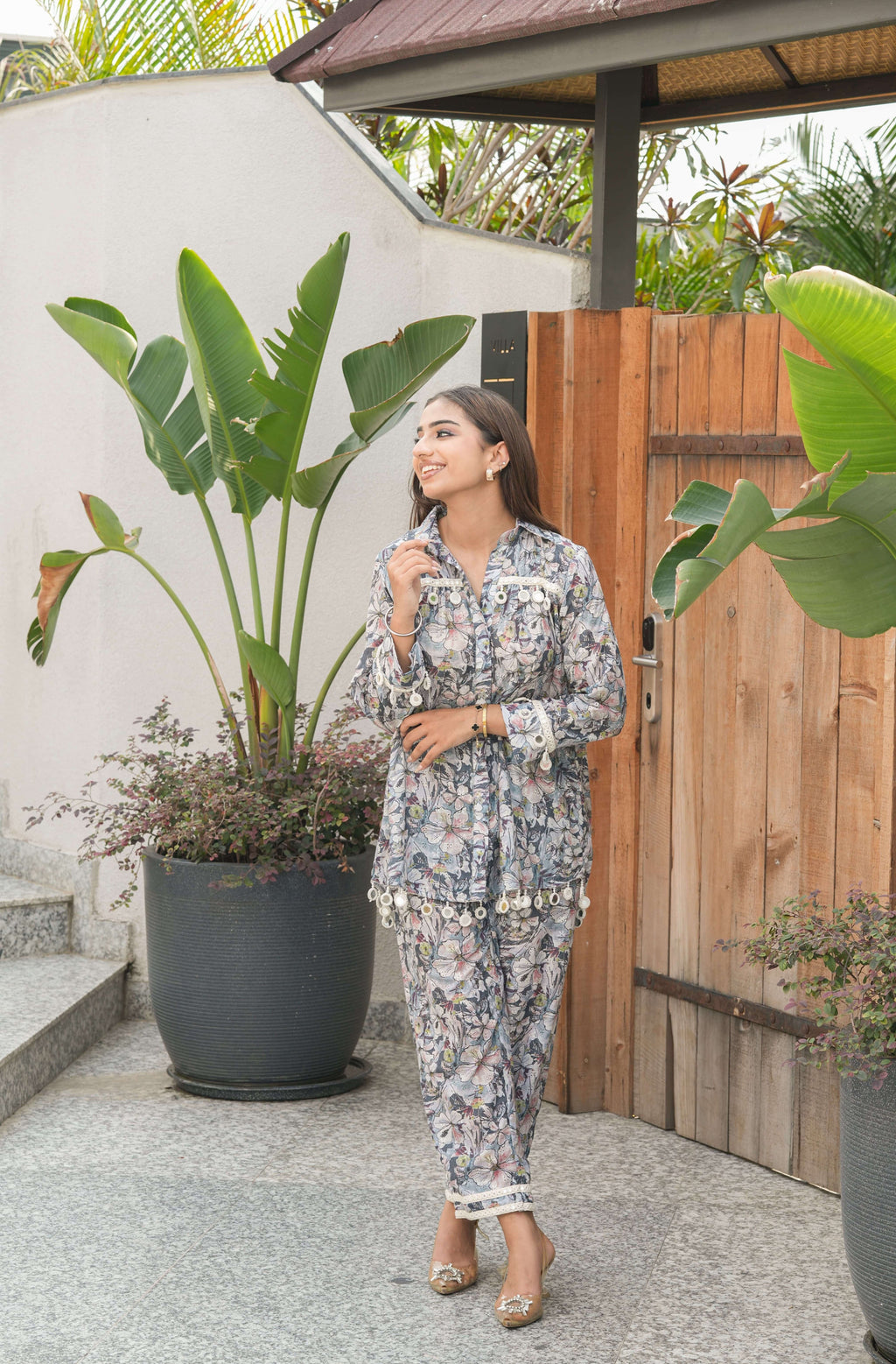 Ivory Jungle Print Pom Pom Co-ord Set