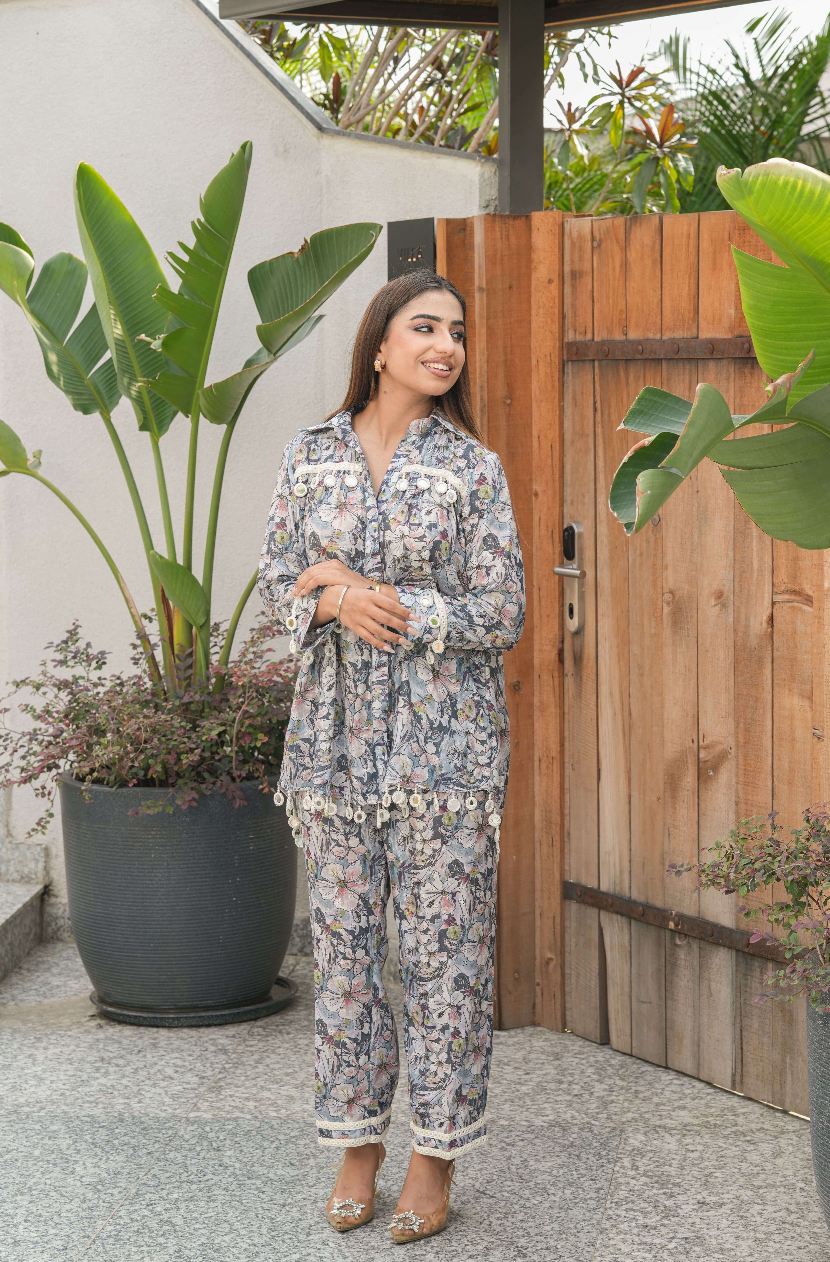 Ivory Jungle Print Pom Pom Co-ord Set