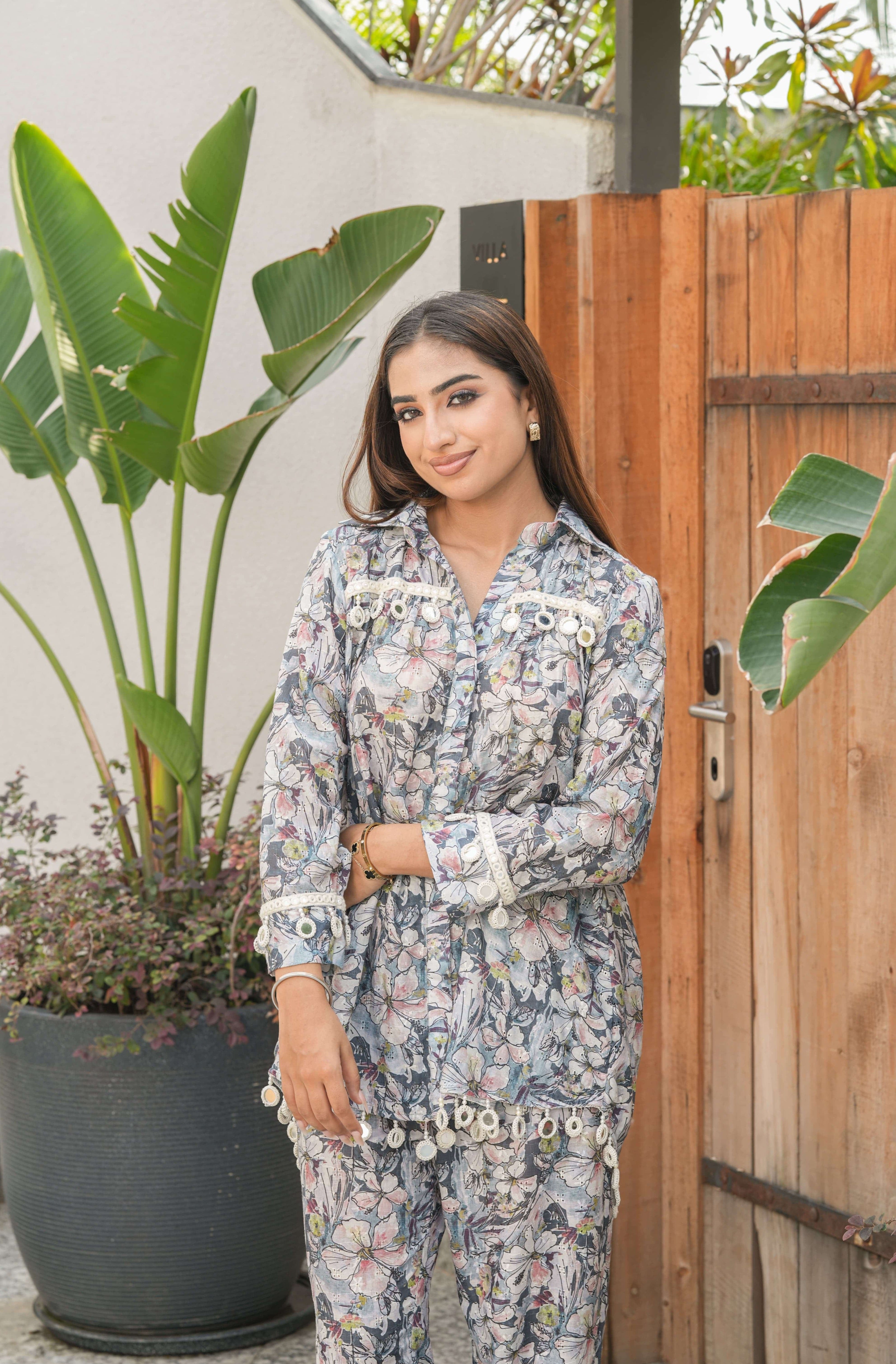 Ivory Jungle Print Pom Pom Co-ord Set