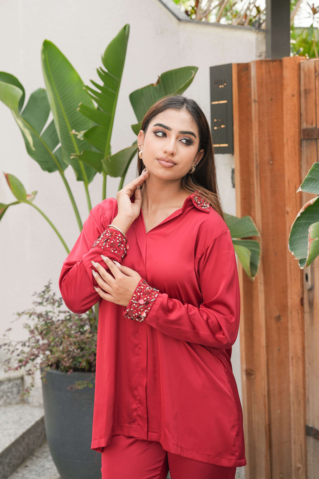 Ruby Red Stone Embellished Co-ord Set