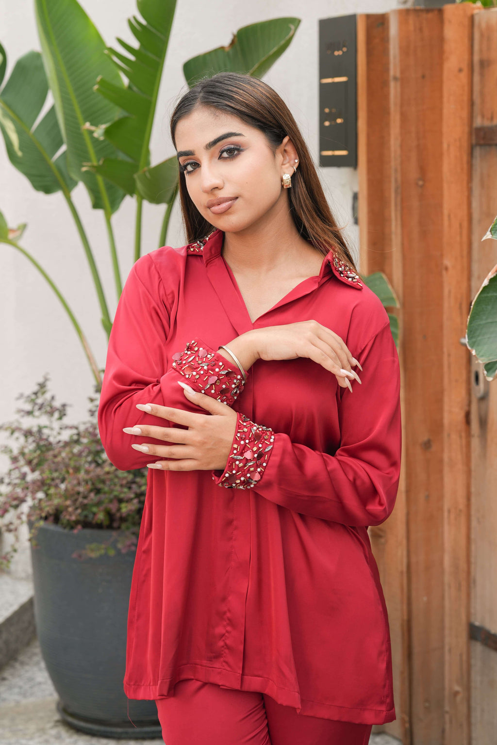 Ruby Red Stone Embellished Co-ord Set