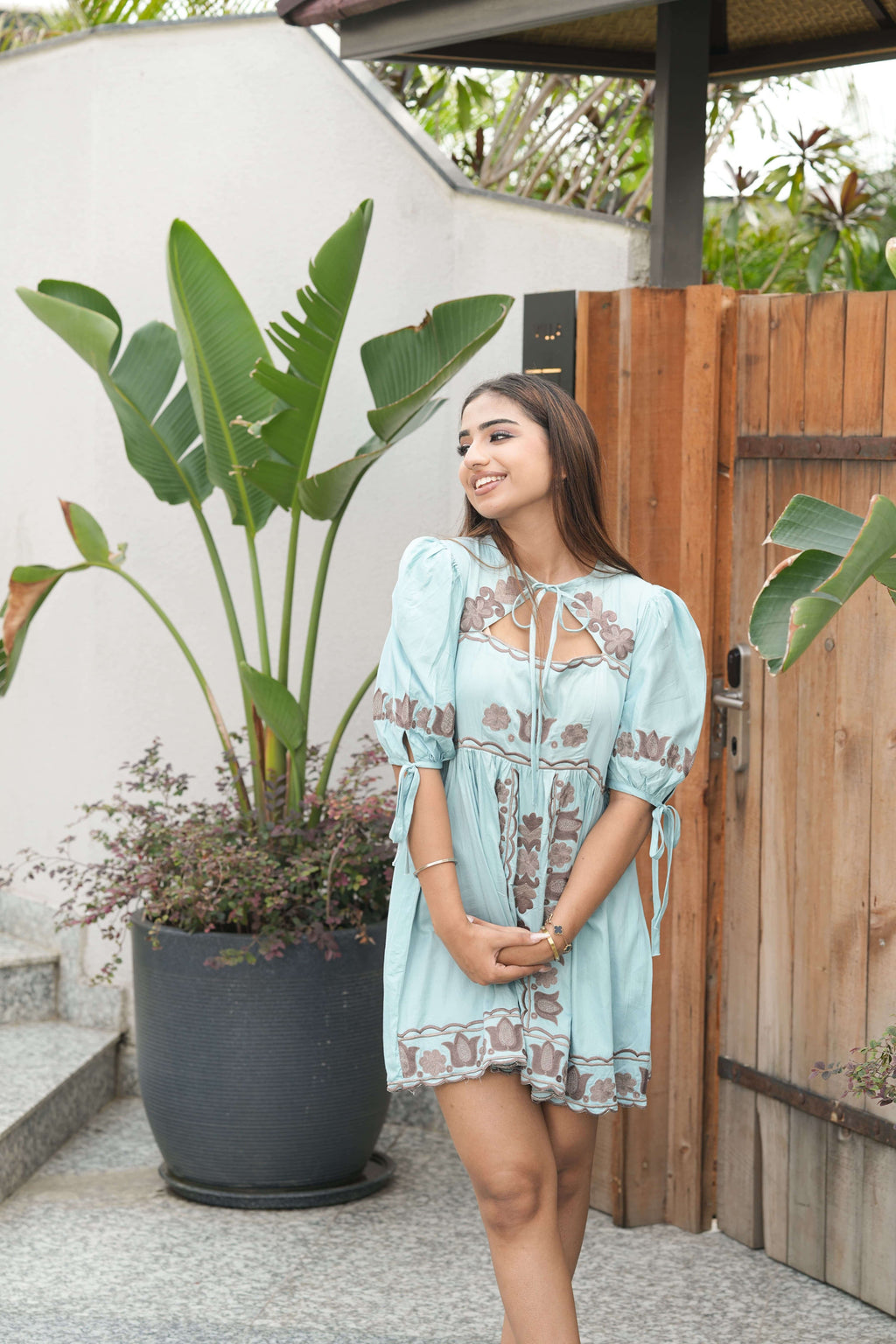 Mint Pastel Panel Puff Mini Dress