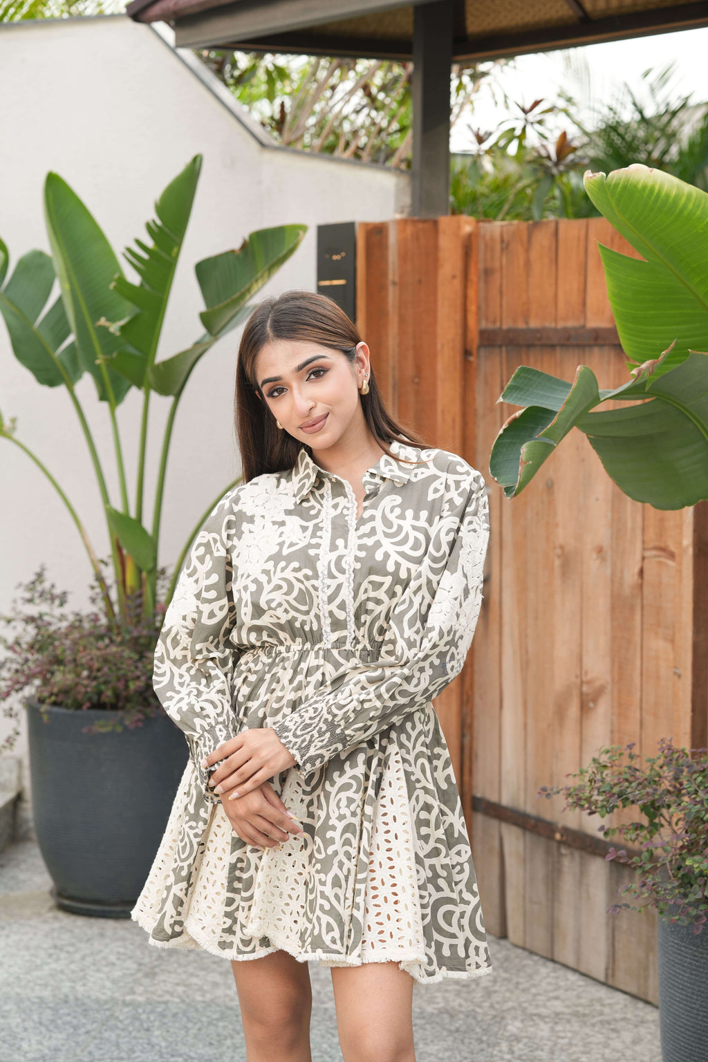 Olive & Ivory Baroque Flared Mini Dress