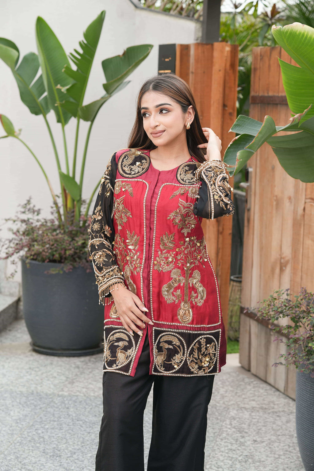 Heritage Maroon Embroidered Jacket Kurta Set