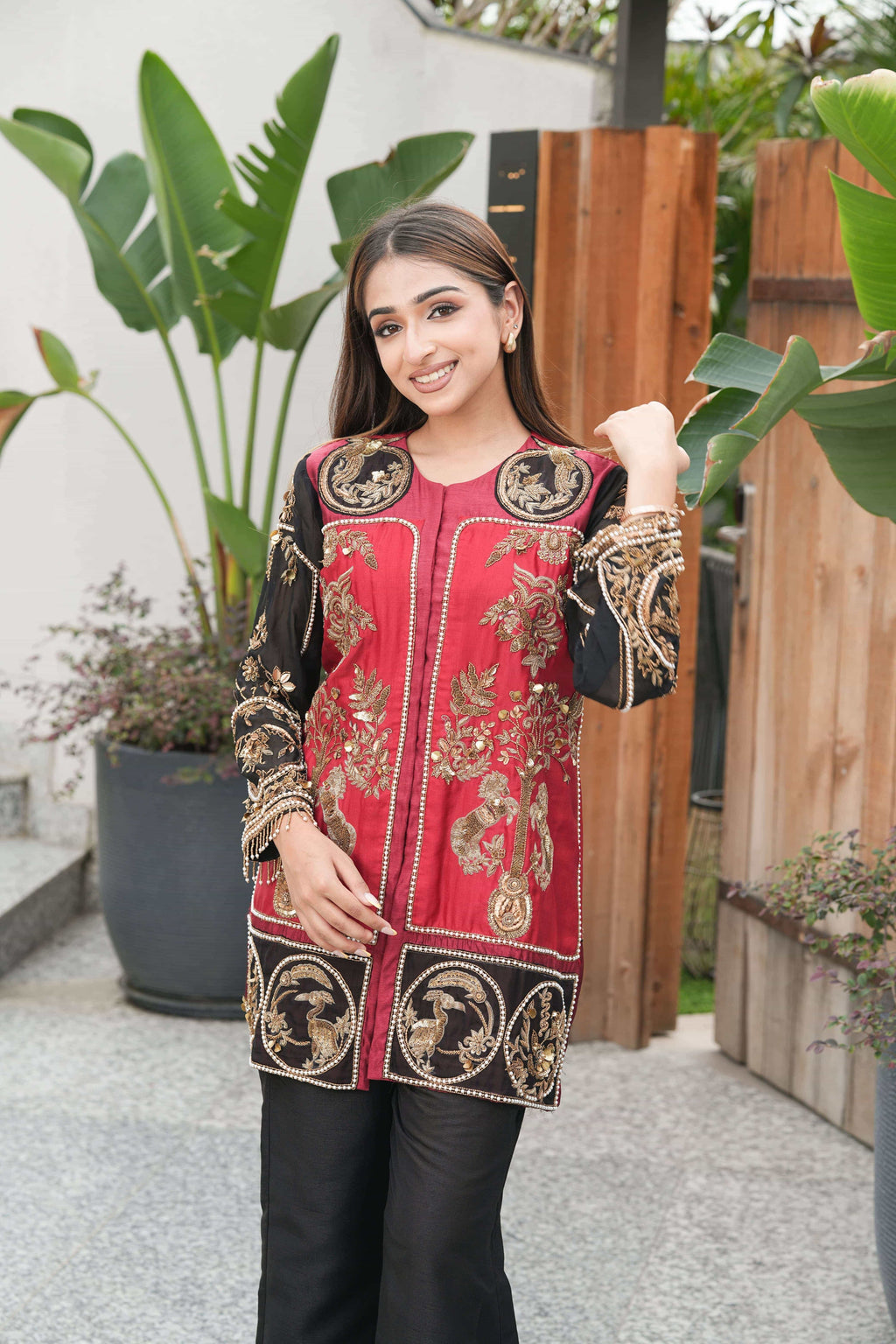 Heritage Maroon Embroidered Jacket Kurta Set