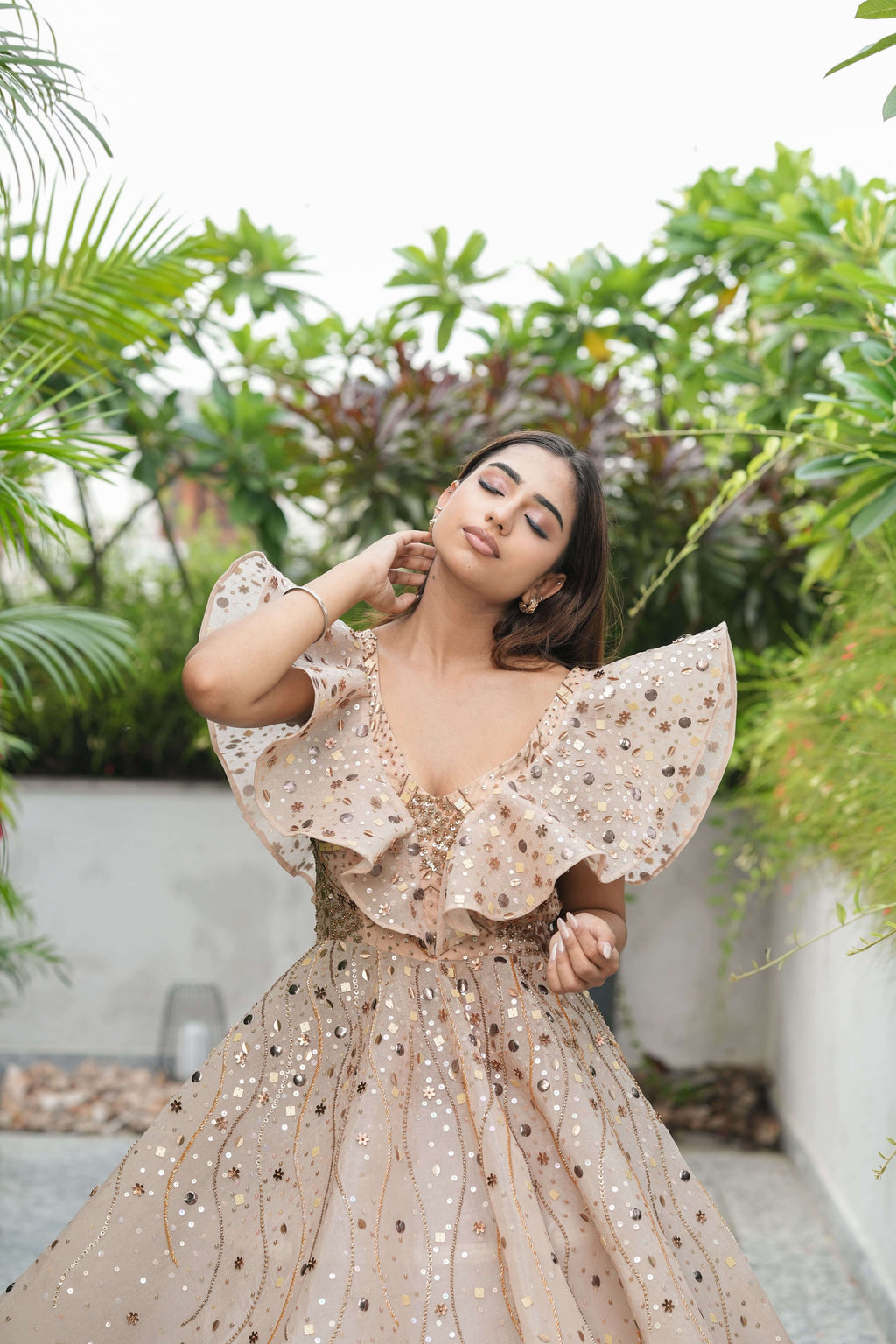 Rose Gold Sequin Ruffle Gown